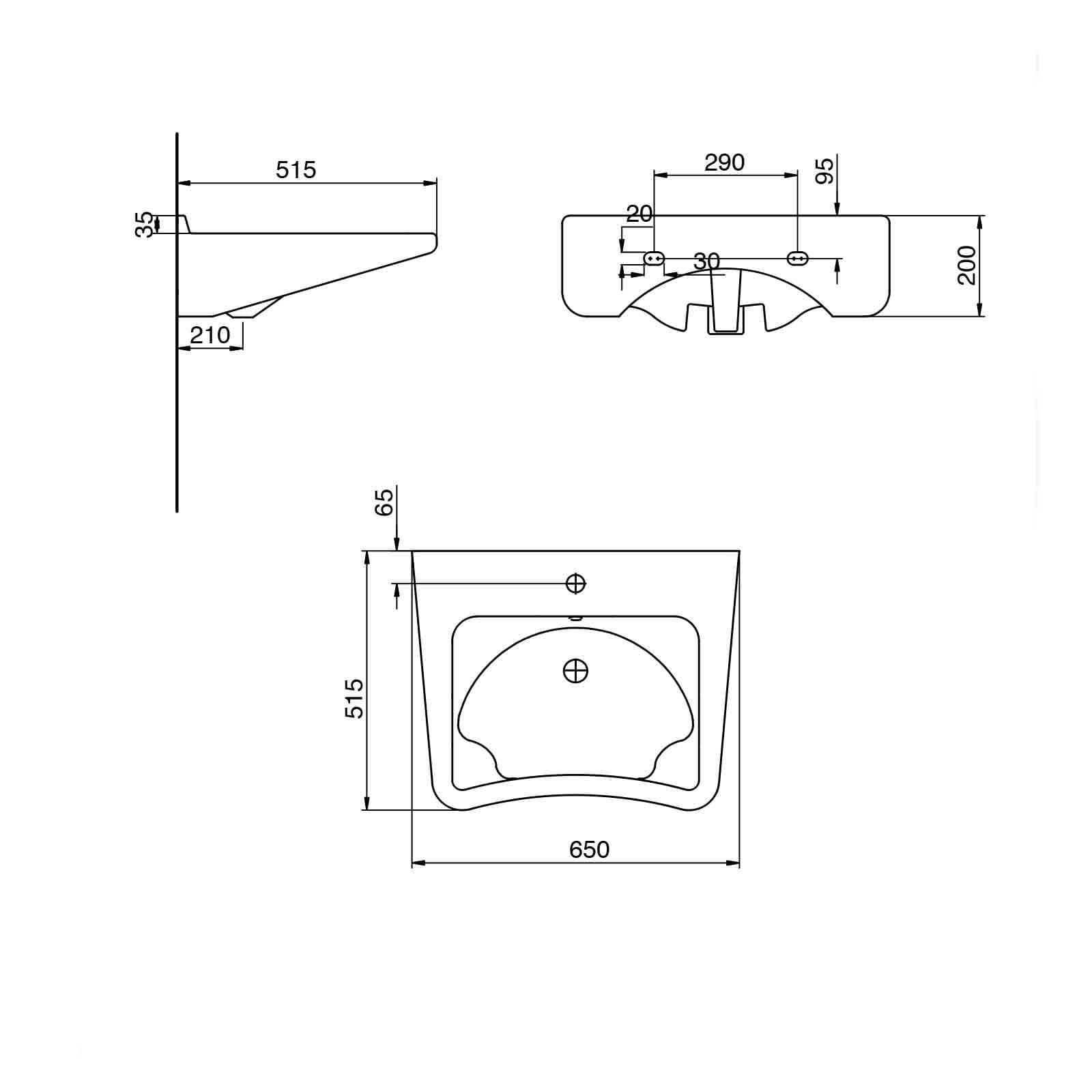 Lavabo sospeso da 65 cm Sanitosco ergonomico bagno accessibile
