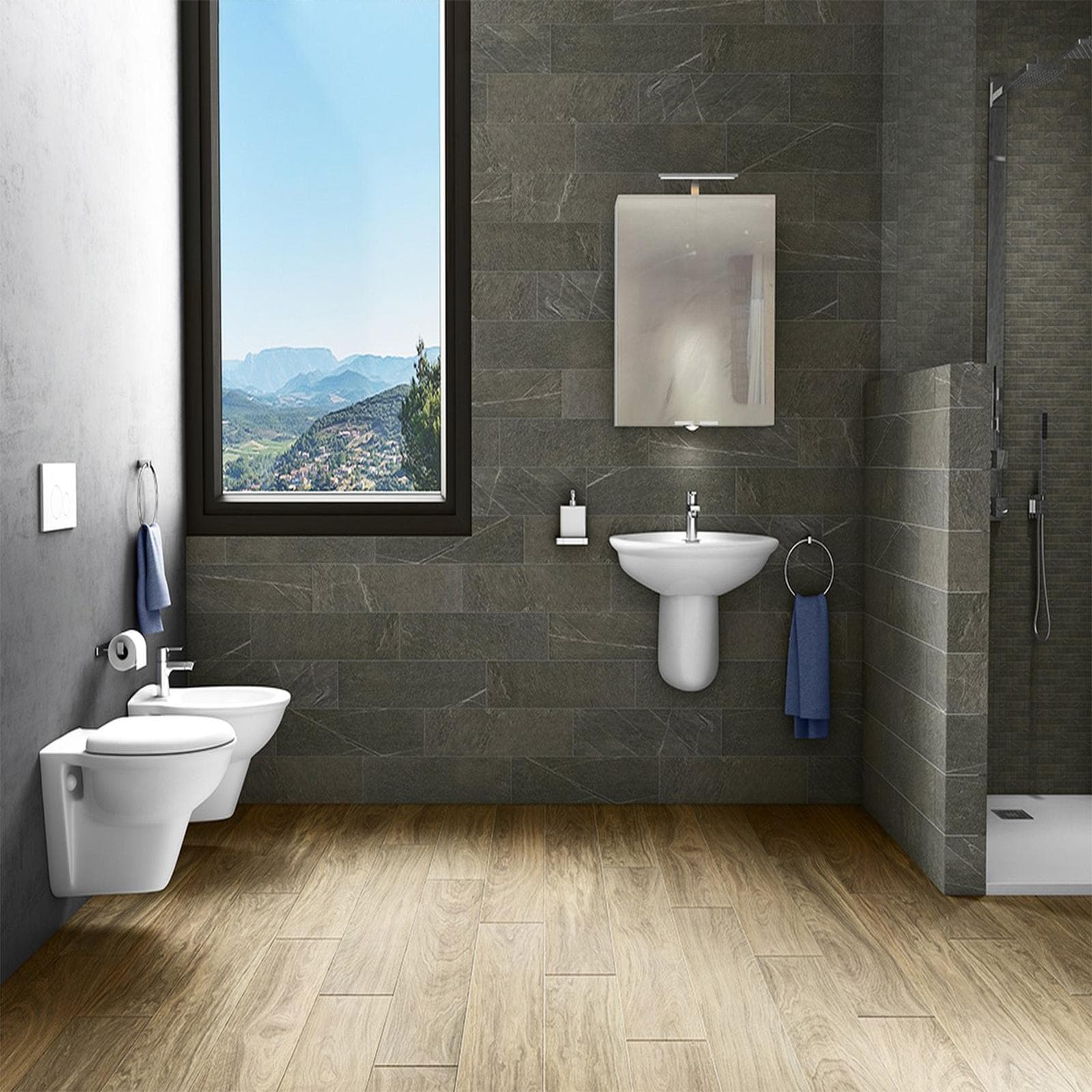Lavabo sospeso in ceramica 65 cm completo di semicolonna - Perls