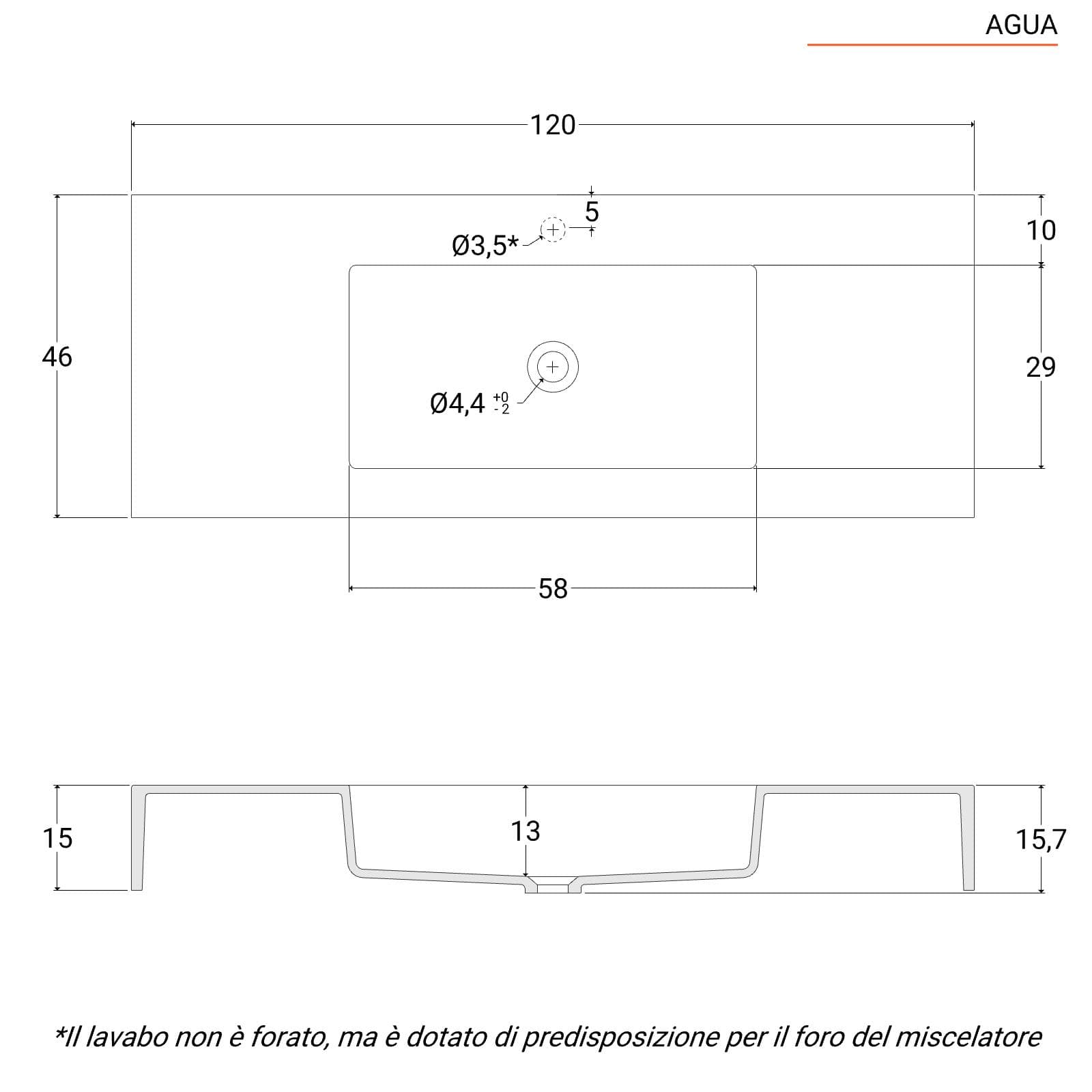 Lavabo 120X46 cm bianco opaco - Agua