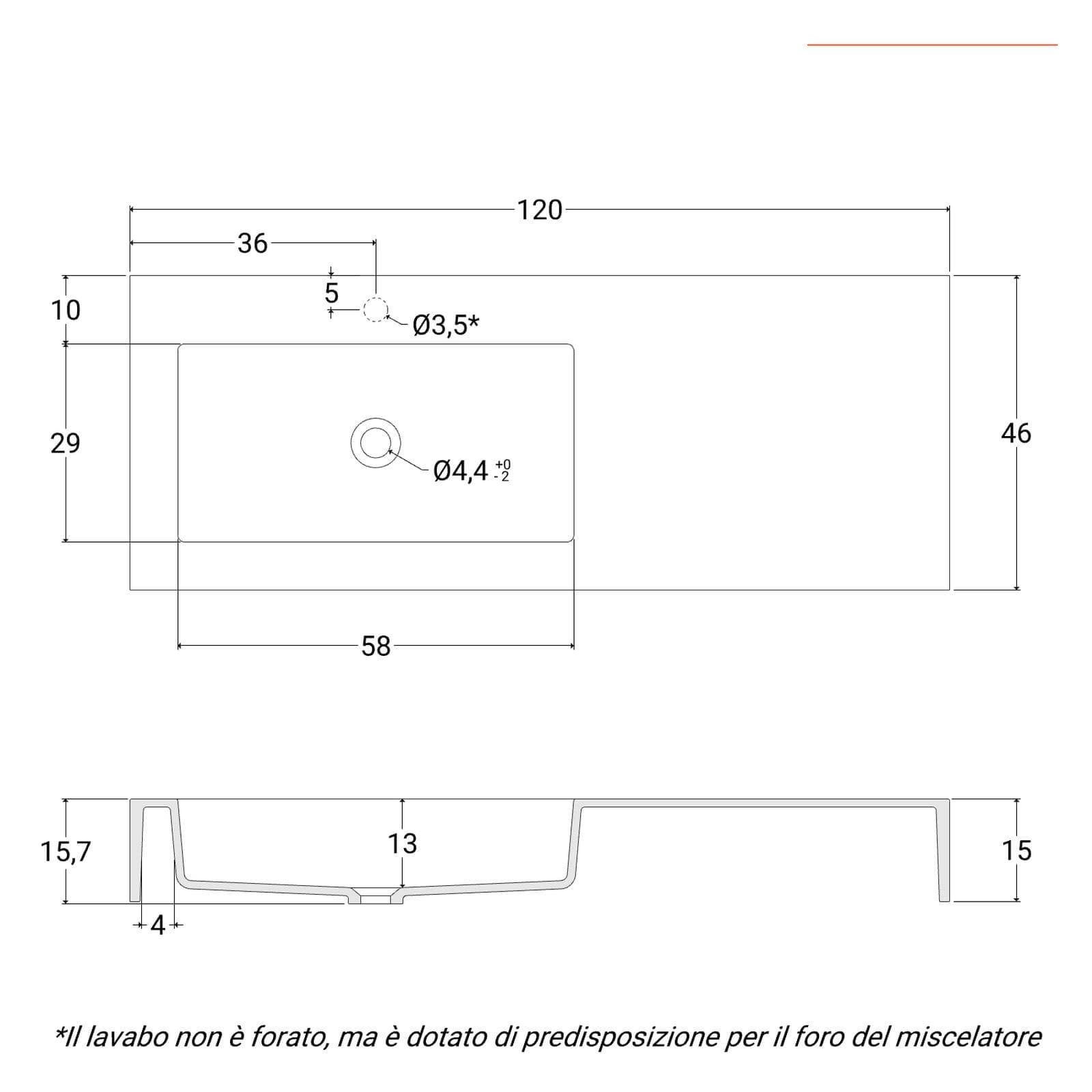 Lavabo 120X46 cm con vasca sx bianco opaco - Agua