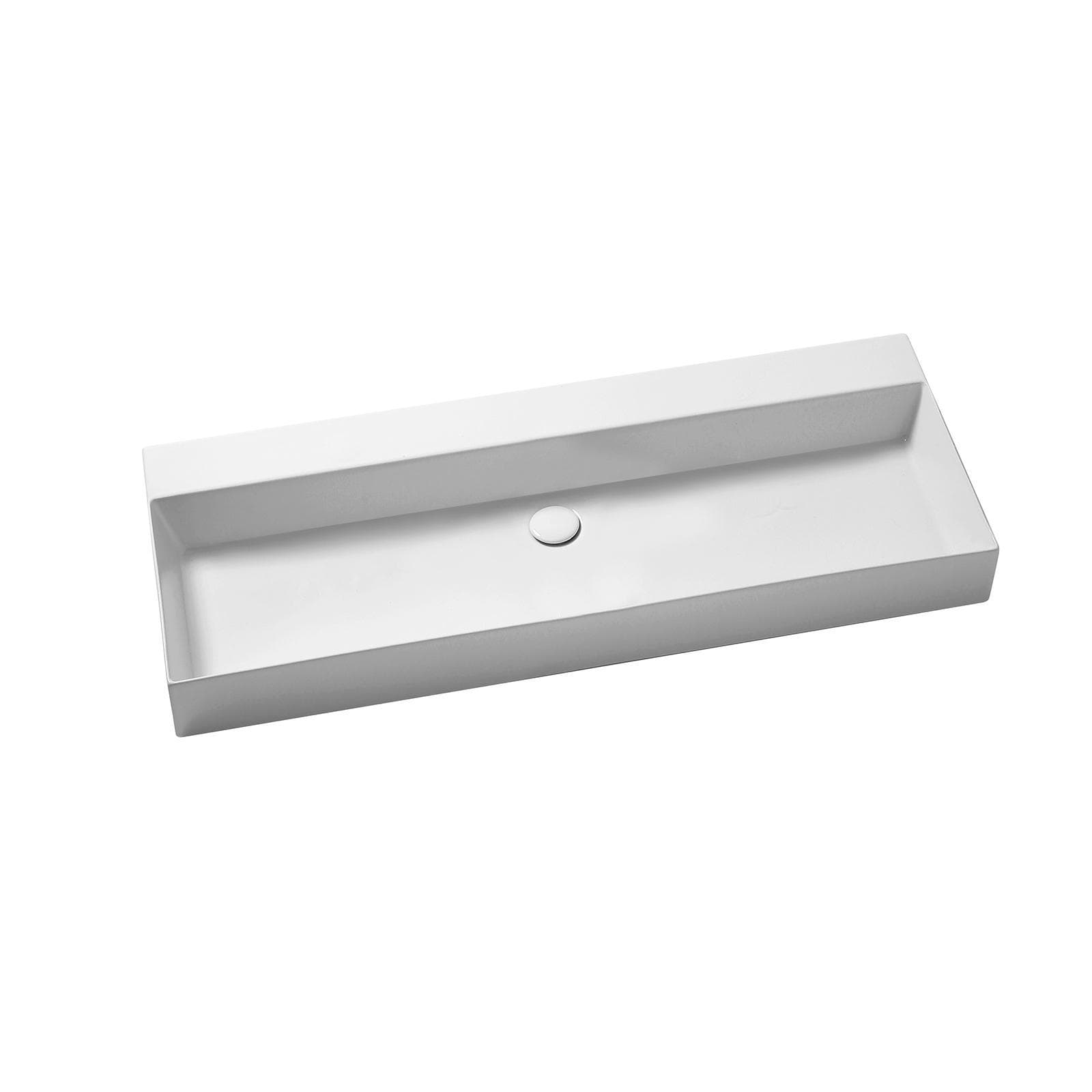 Lavabo sospeso o d'appoggio 122x45 cm in ceramica bianco lucido - Elegance Squared