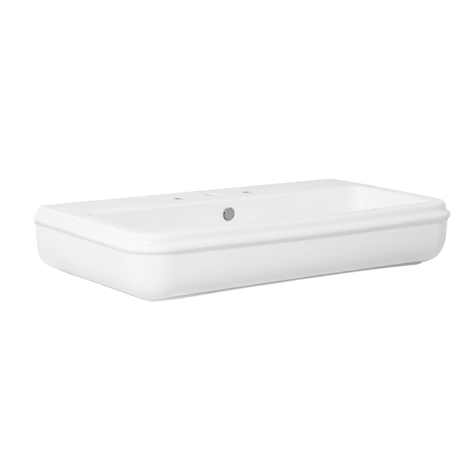 Lavabo sospeso o d'appoggio a 3 fori 90x46 cm in ceramica bianco lucido - Charme