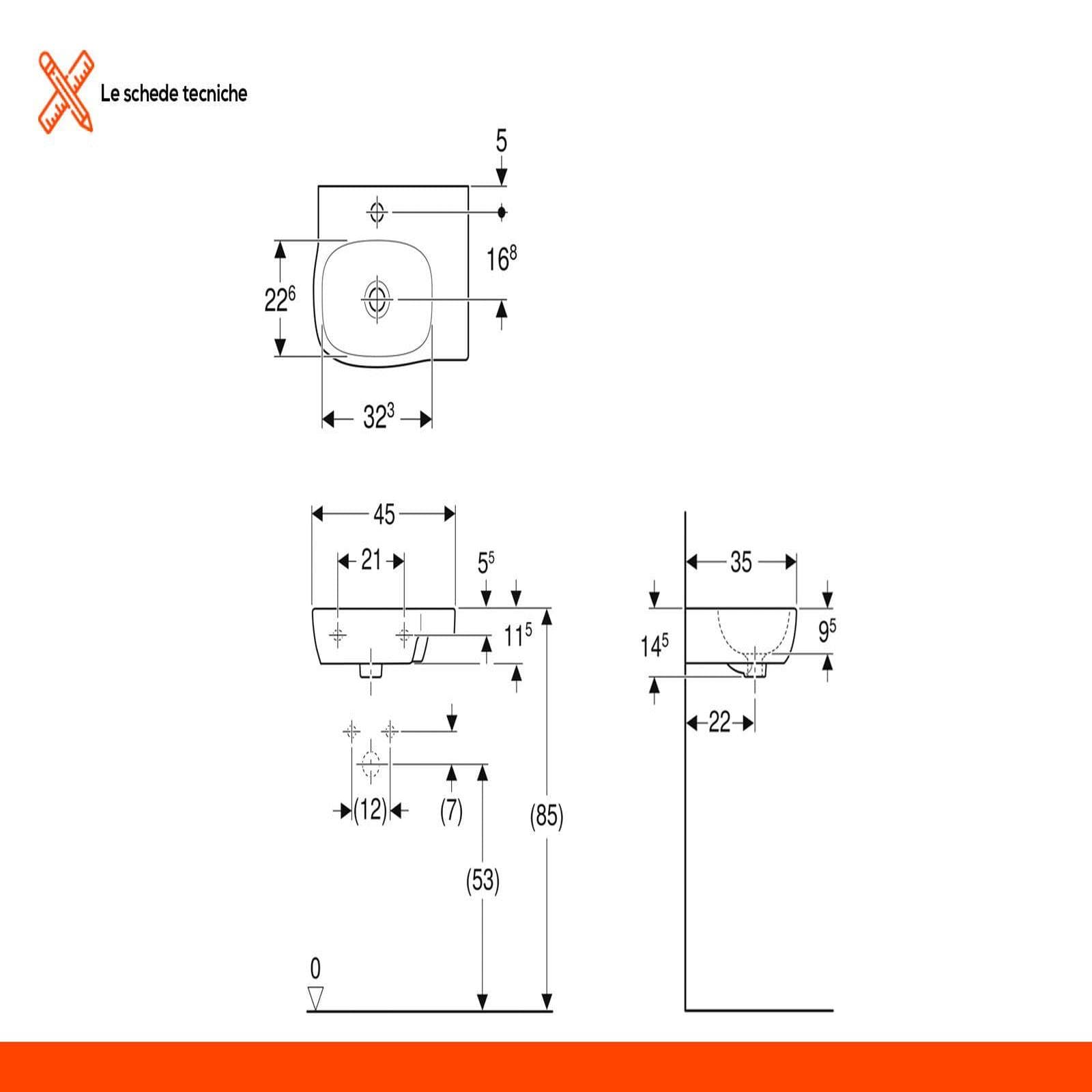 Lavamani sospeso 45 cm asimmetrico vasca sx Serie Fantasia - Geberit