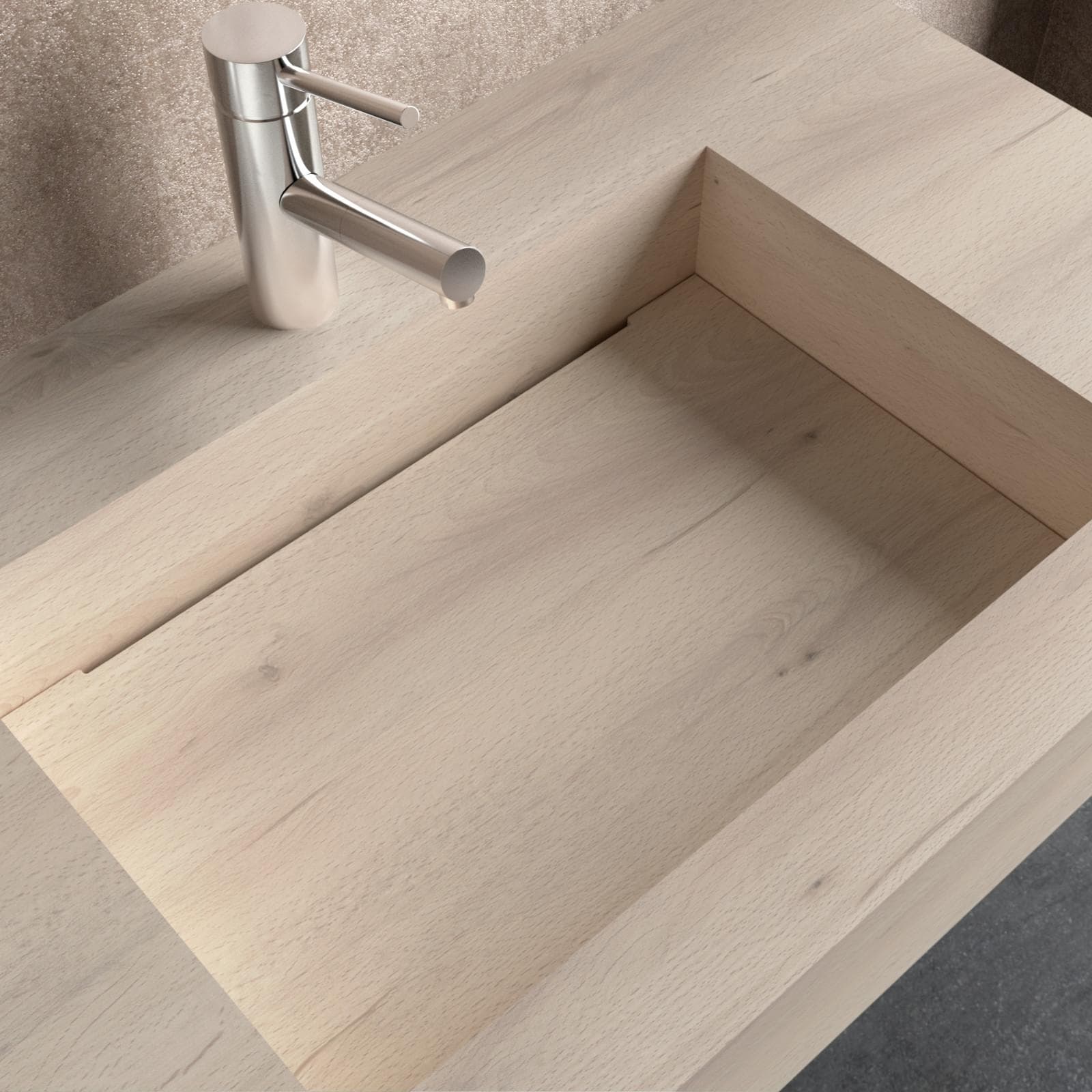 Lavabo sospeso top HPL 120x46cm vasca destra rovere polare - Jalama