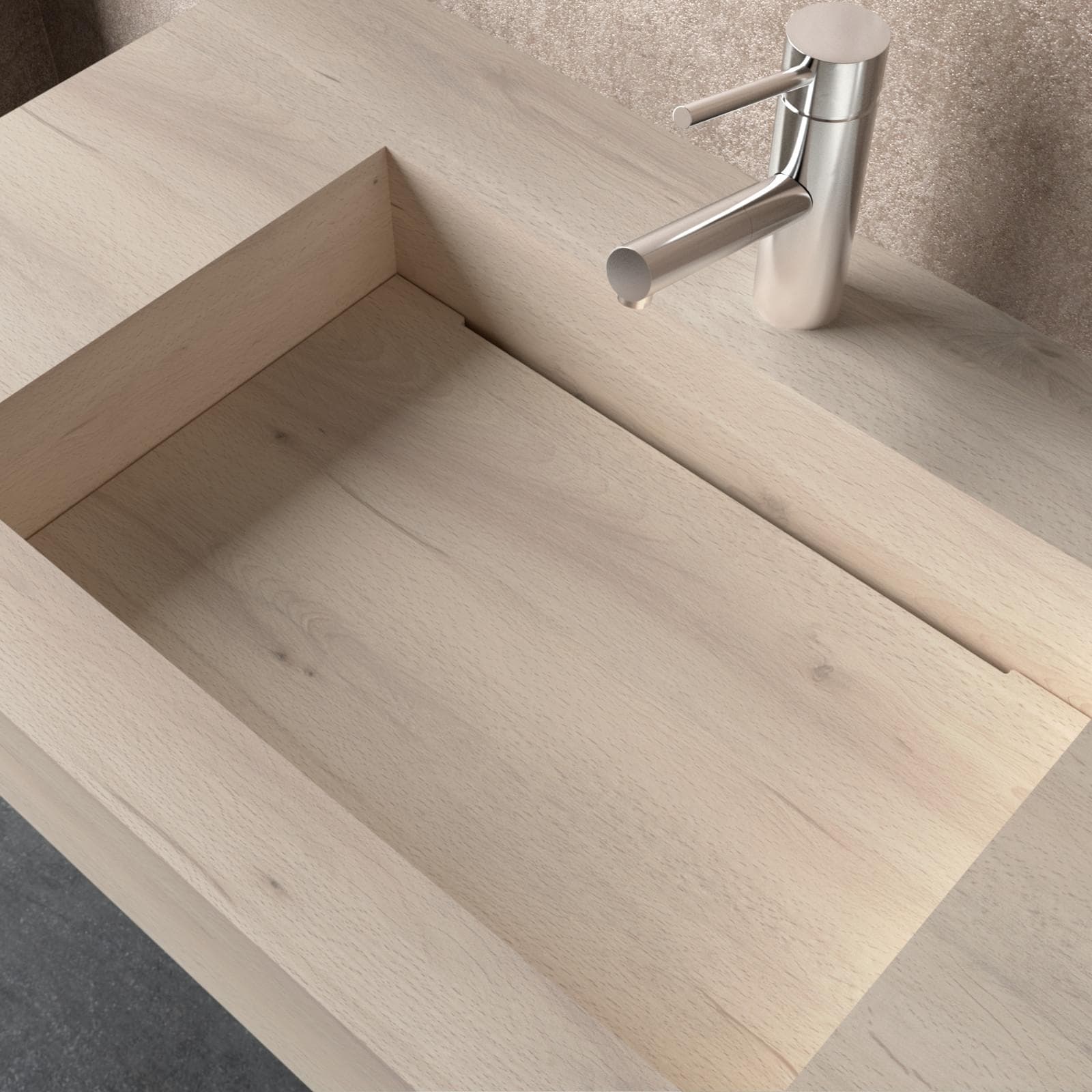 Lavabo sospeso top HPL 120x46cm vasca sinistra rovere polare - Jalama