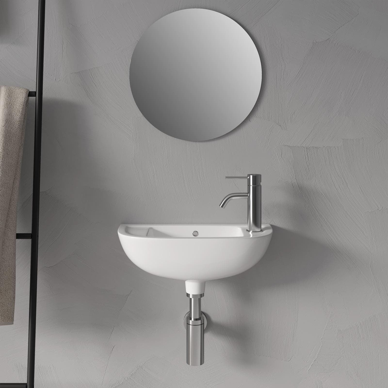 Lavamani sospeso ad angolo in ceramica bianca 45 cm salvaspazio - Miraj