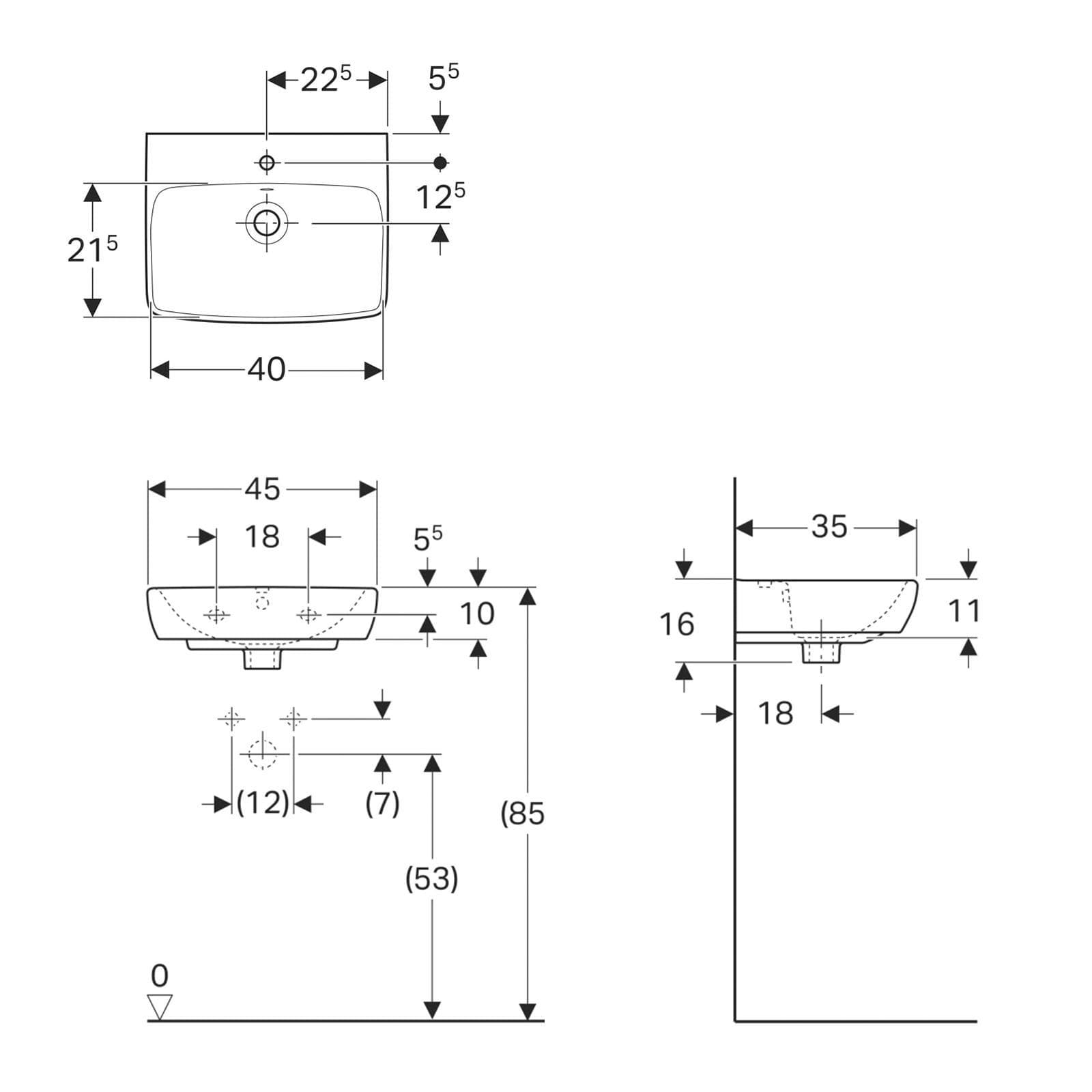 Lavamani sospeso o da appoggio 45 cm Serie Selnova Square - Geberit