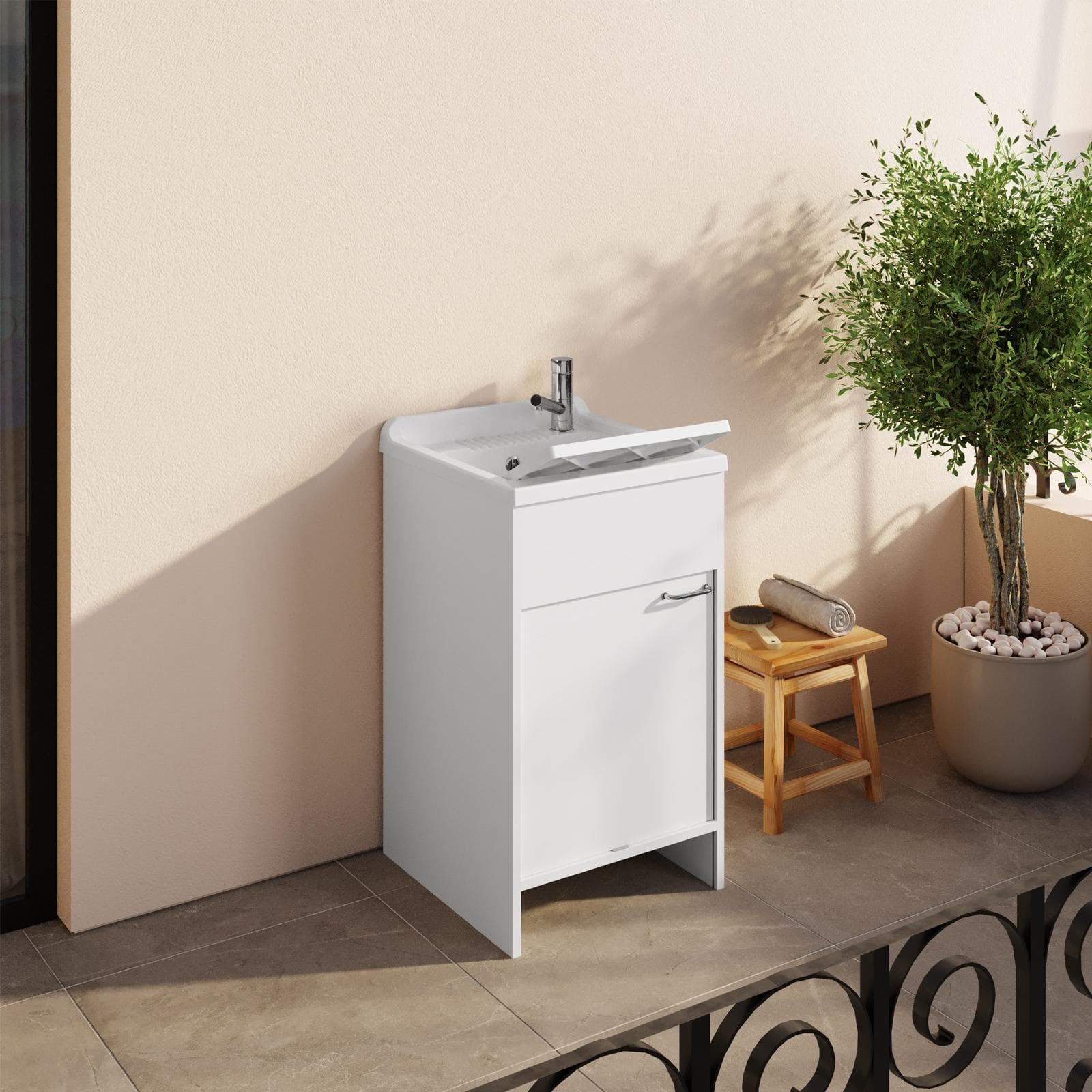 Lavatoio 45x50 cm con vasca e kit di scarico bianco