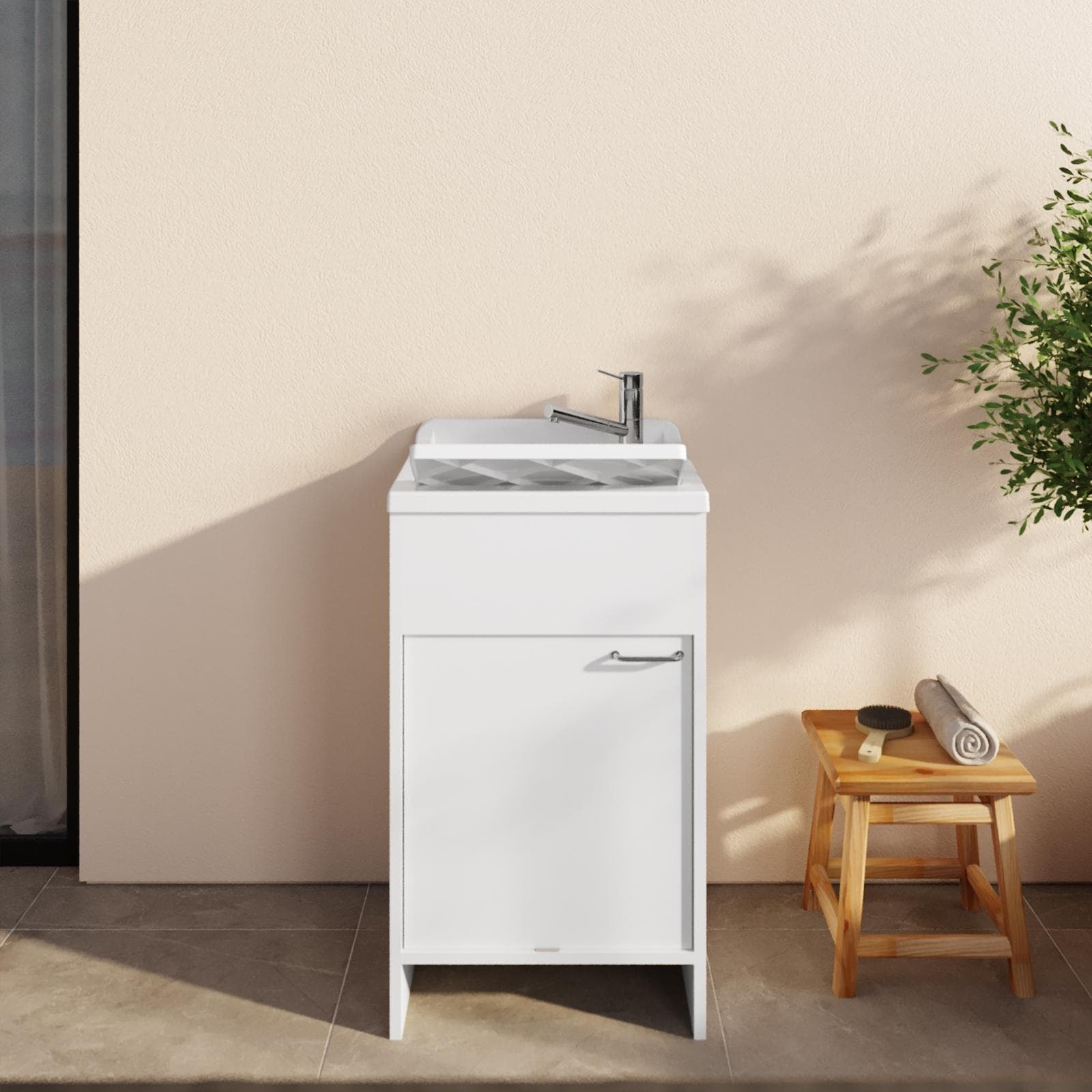 Lavatoio 45x50 cm con vasca e kit di scarico bianco