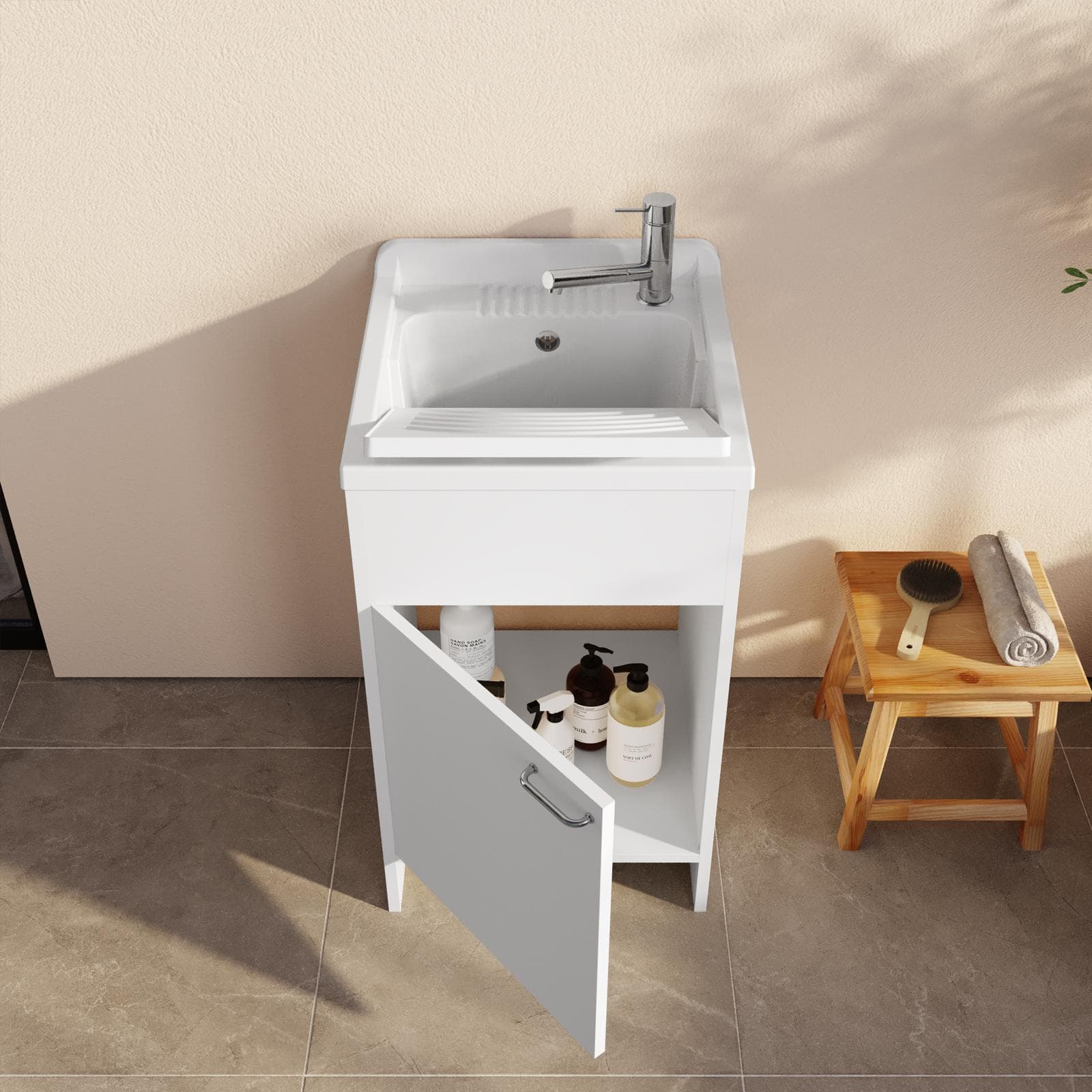 Lavatoio 45x50 cm con vasca e kit di scarico bianco