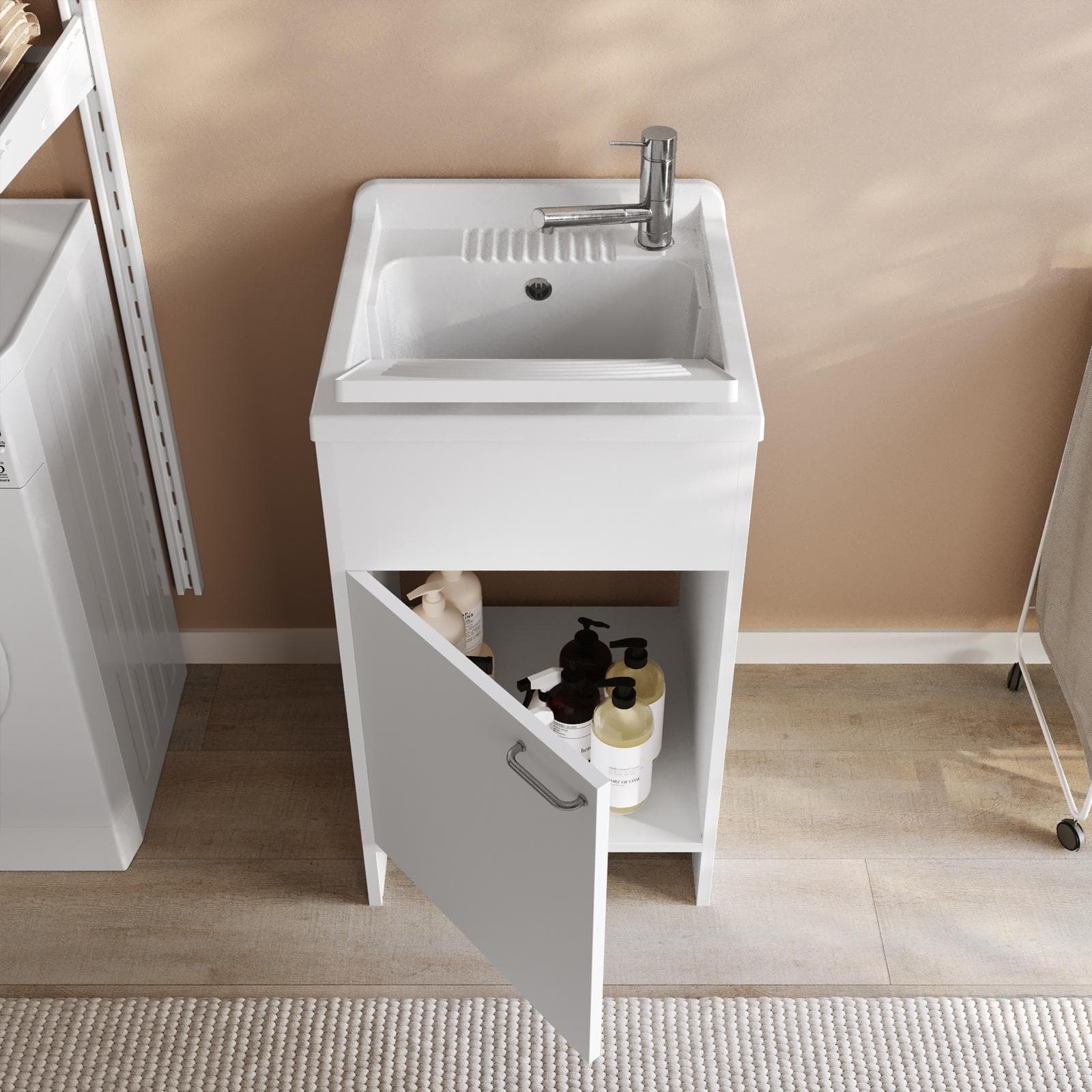 Lavatoio 50x50 cm con vasca e kit di scarico bianco