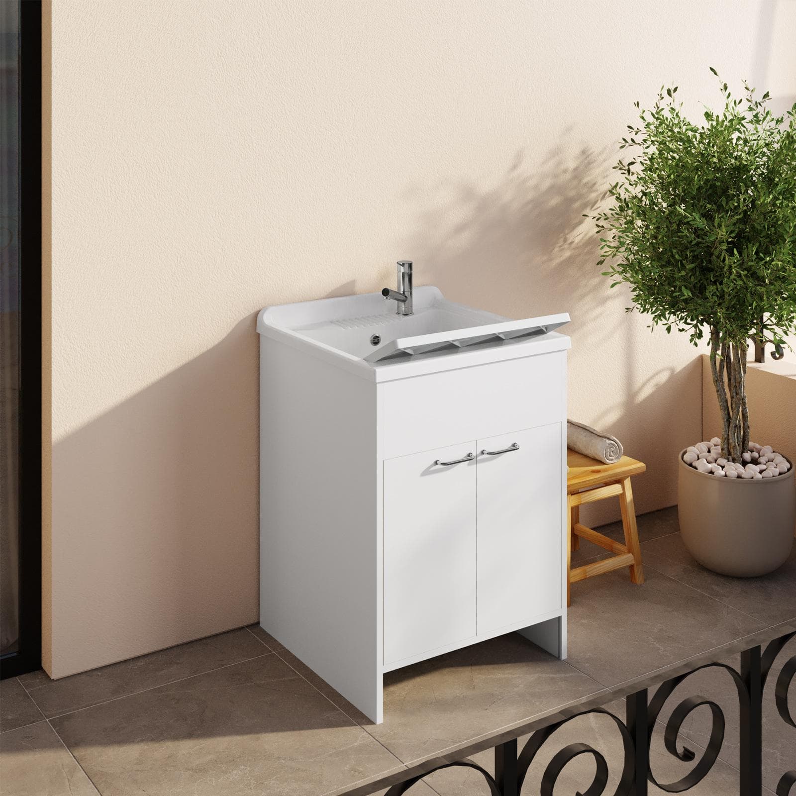 Lavatoio 60x50 cm con vasca e kit di scarico bianco