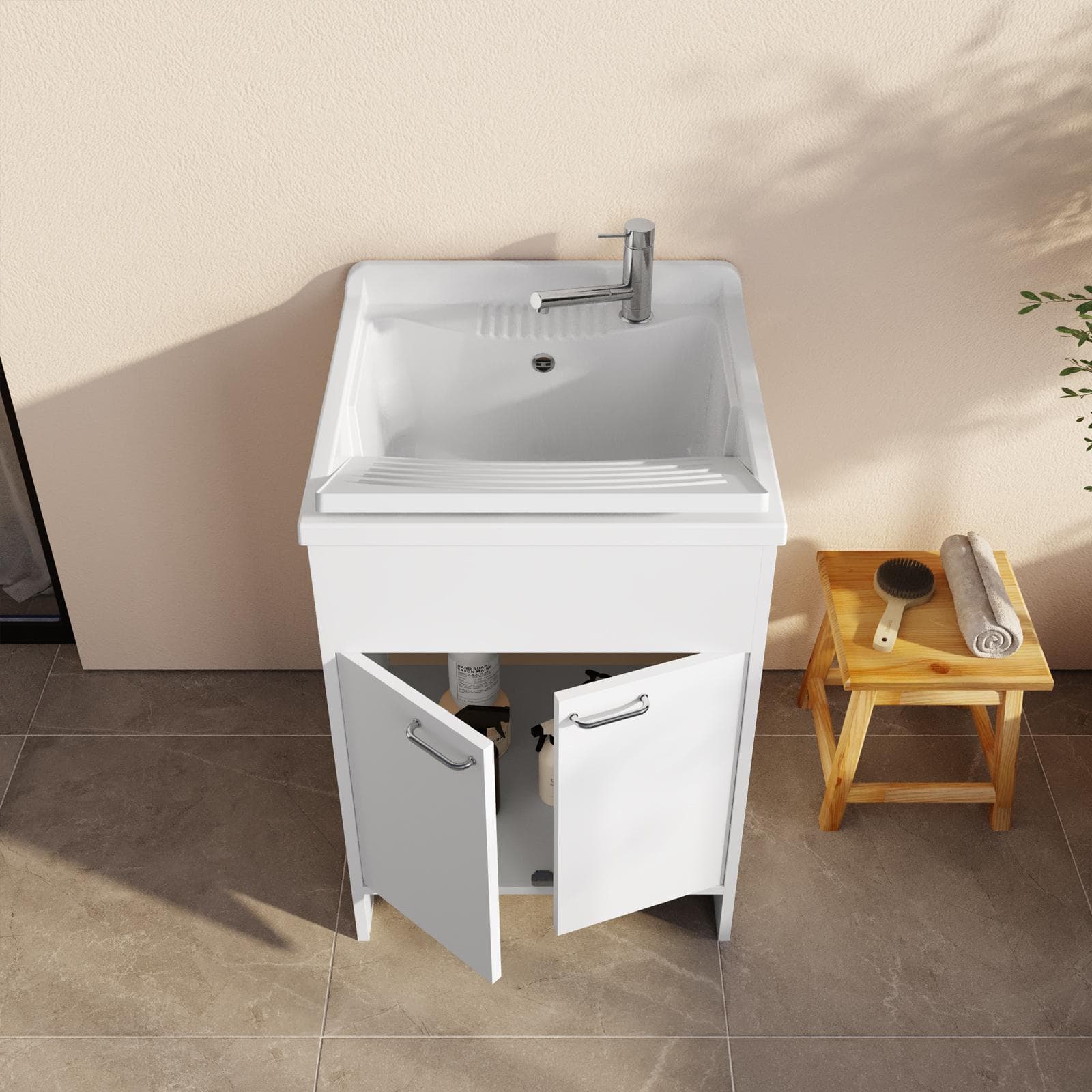 Lavatoio 60x50 cm con vasca e kit di scarico bianco