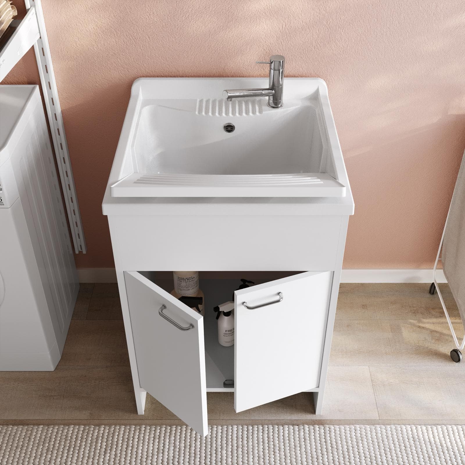 Lavatoio 60x50 cm con vasca e kit di scarico bianco