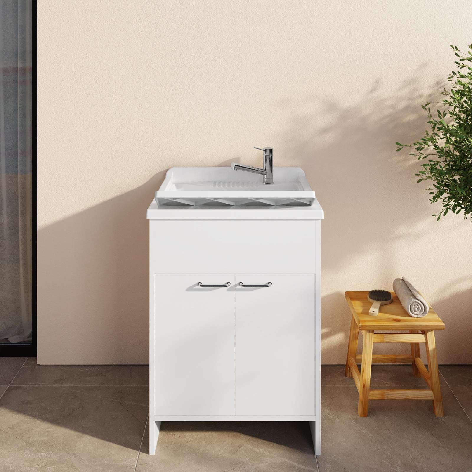 Lavatoio 60x60 cm con vasca e kit di scarico bianco