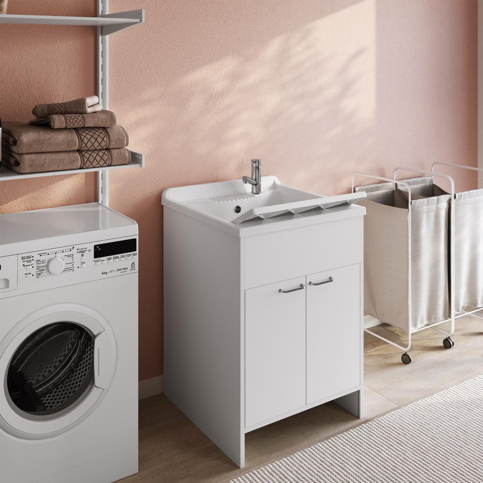 Lavatoio 60x60 cm con vasca e kit di scarico bianco