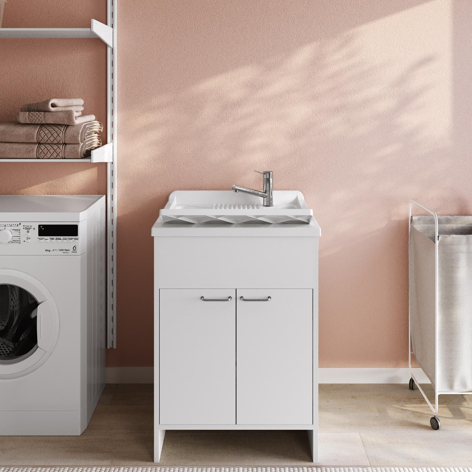Lavatoio 60x60 cm con vasca e kit di scarico bianco