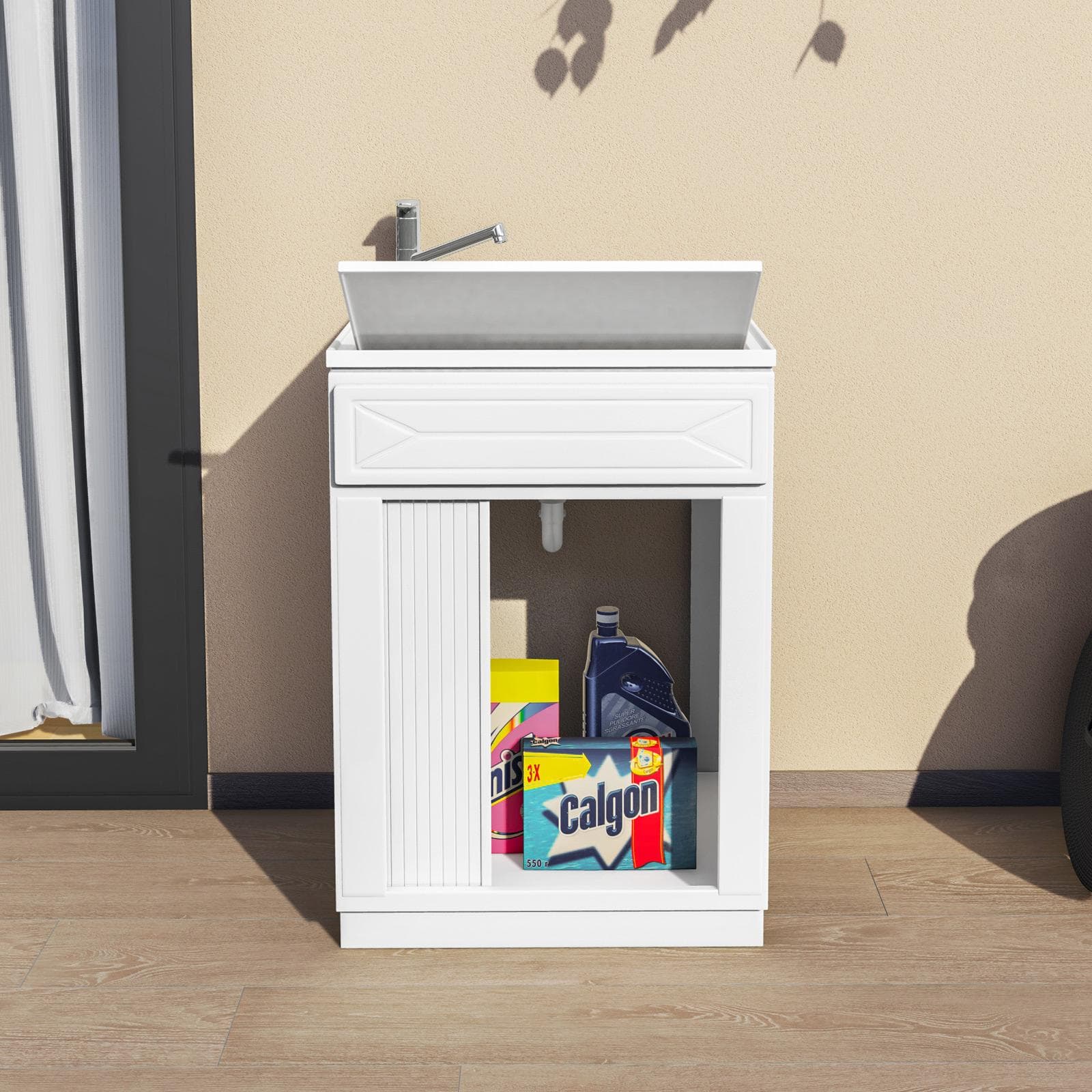 Lavatoio da esterno 60x50x87h cm con serranda vasca e asse lavapanni