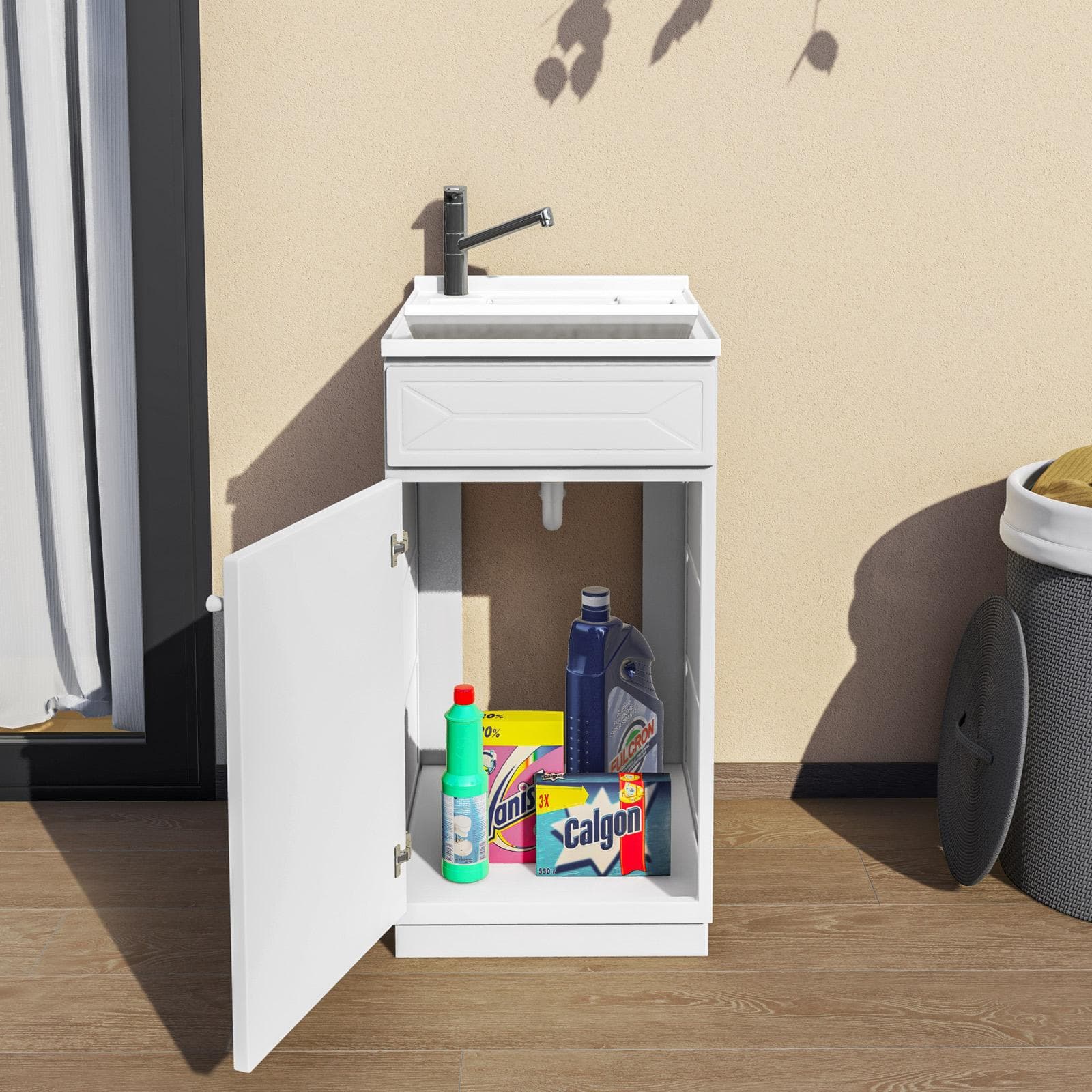 Mobile lavatoio per interno o esterno 45x60 anta + vasca e asse lavapanni