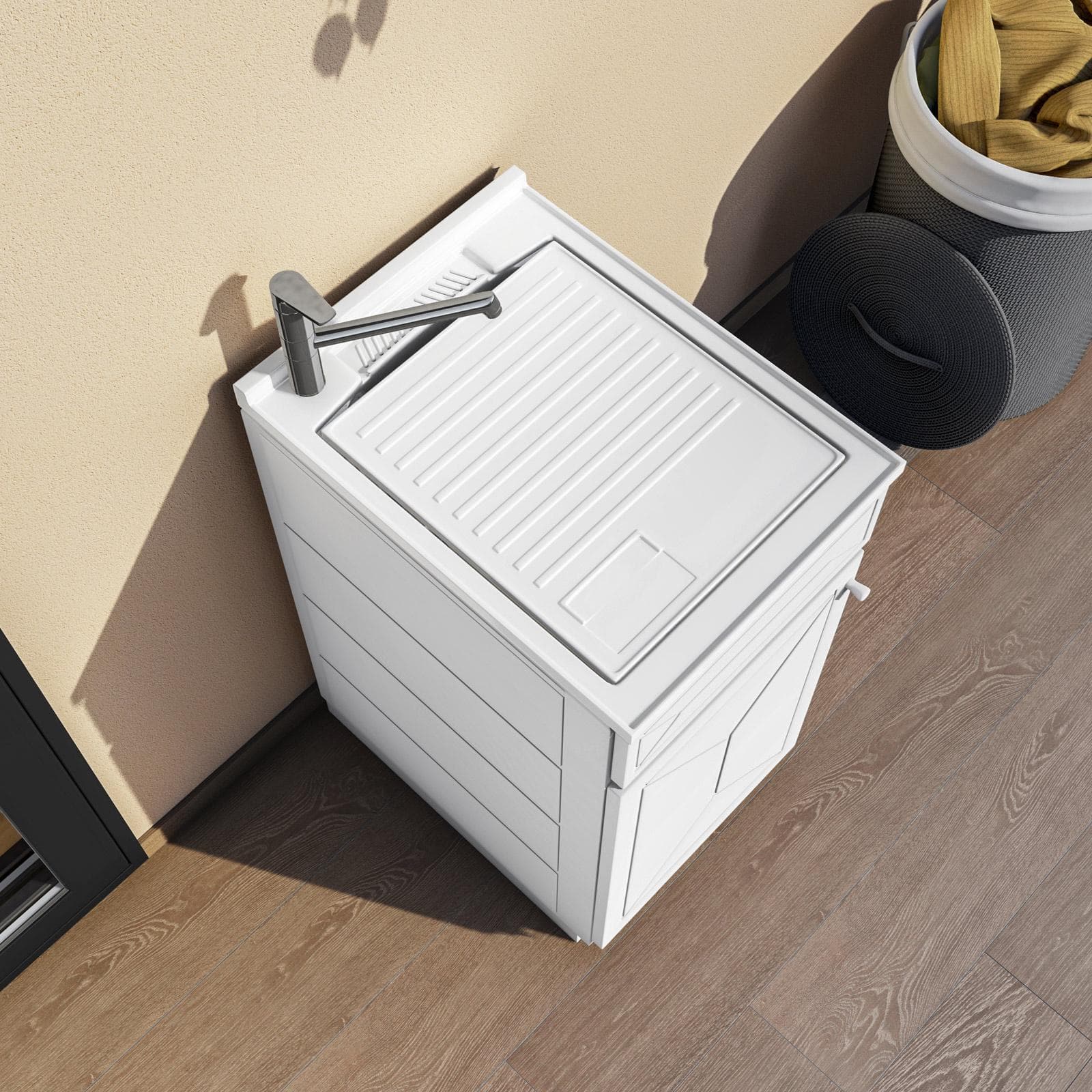 Mobile lavatoio per interno o esterno 45x60 anta + vasca e asse lavapanni