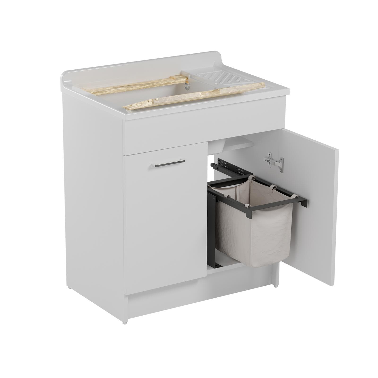 Lavatoio Lindo Colavene 75x50x86h cm con cestello portabiancheria e tavola lavapanni bianco opaco
