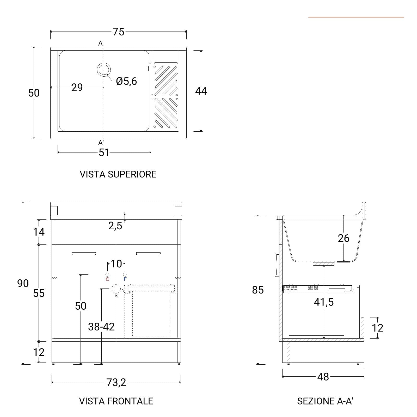 Lavatoio Lindo Colavene 75x50x86h cm con cestello portabiancheria e tavola lavapanni bianco opaco