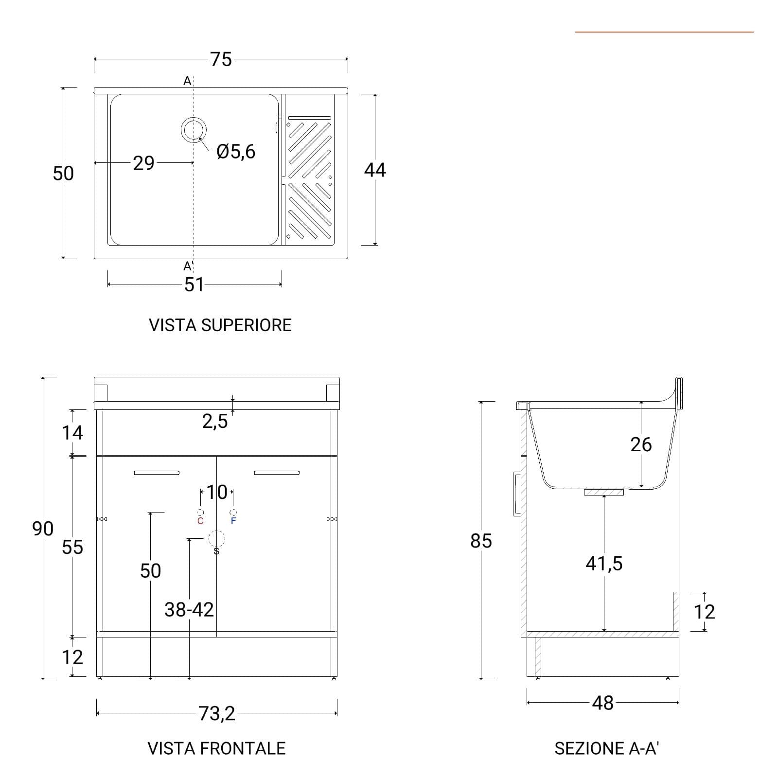 Lavatoio Lindo Colavene 75x50x86h cm con tavola lavapanni corda