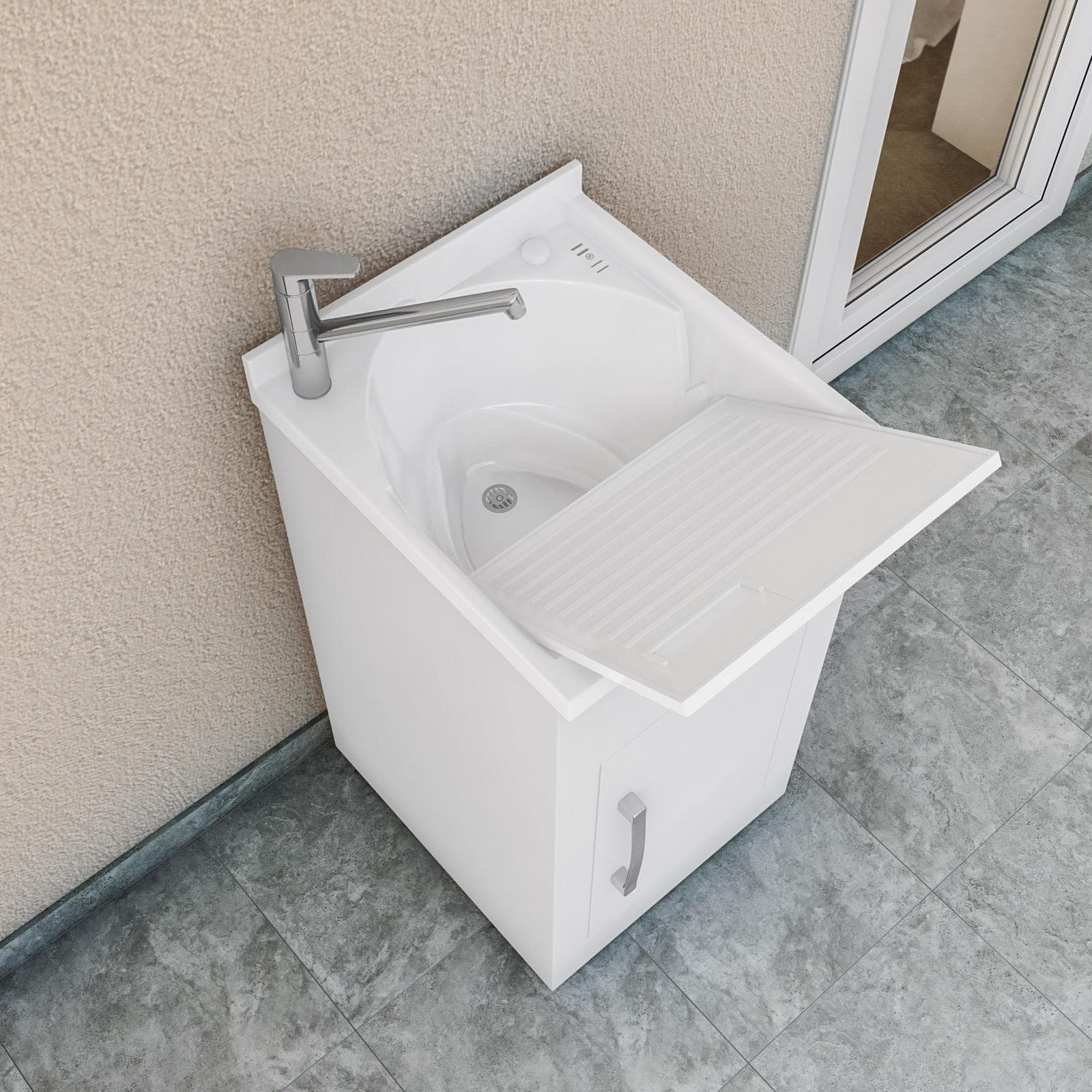 Lavatoio Montegrappa Still per esterno 45x50x85h cm bianco e vasca in termoplastico