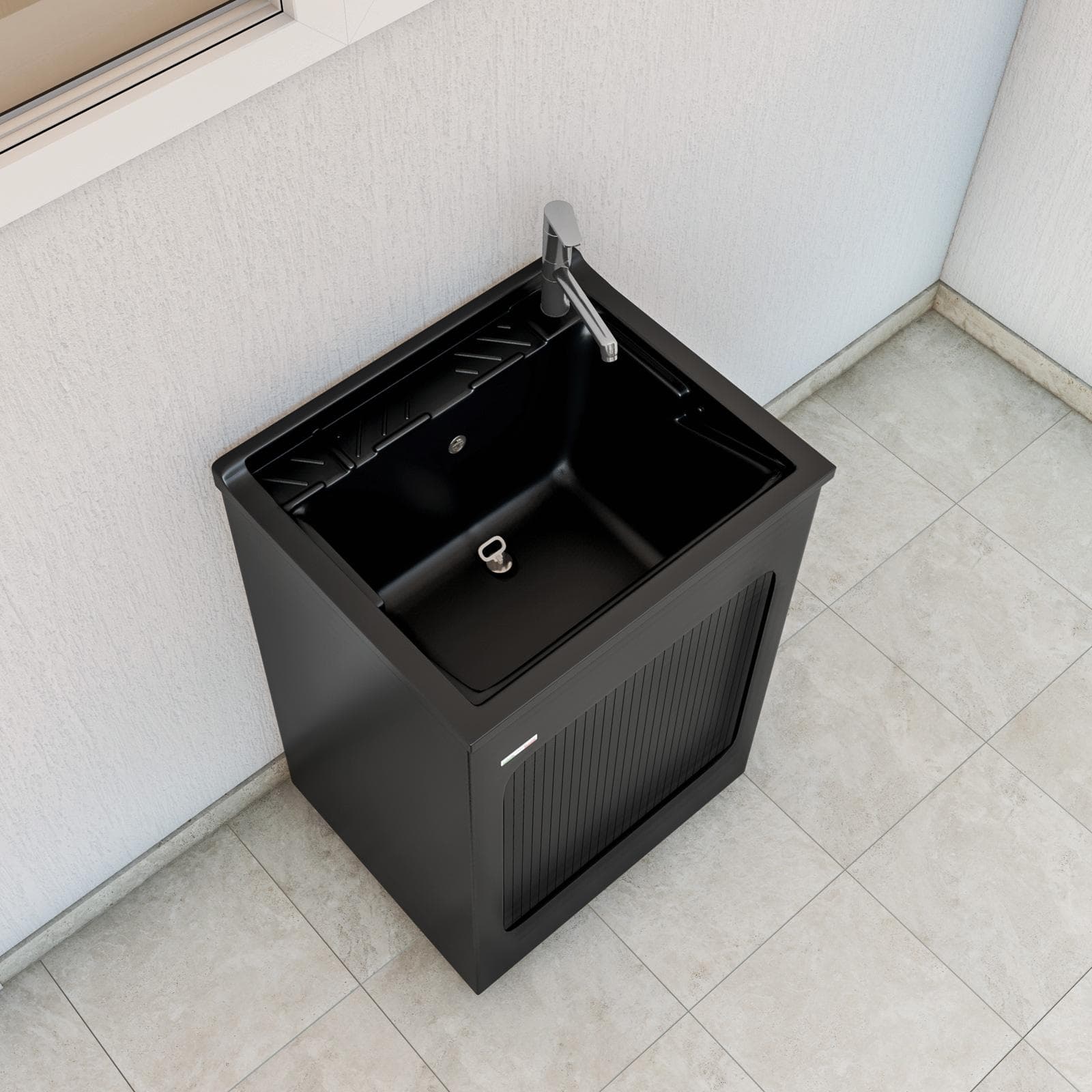 Lavatoio nero Lavacril di Colavene 60x50 cm con serrandina e tavola in legno inclusa