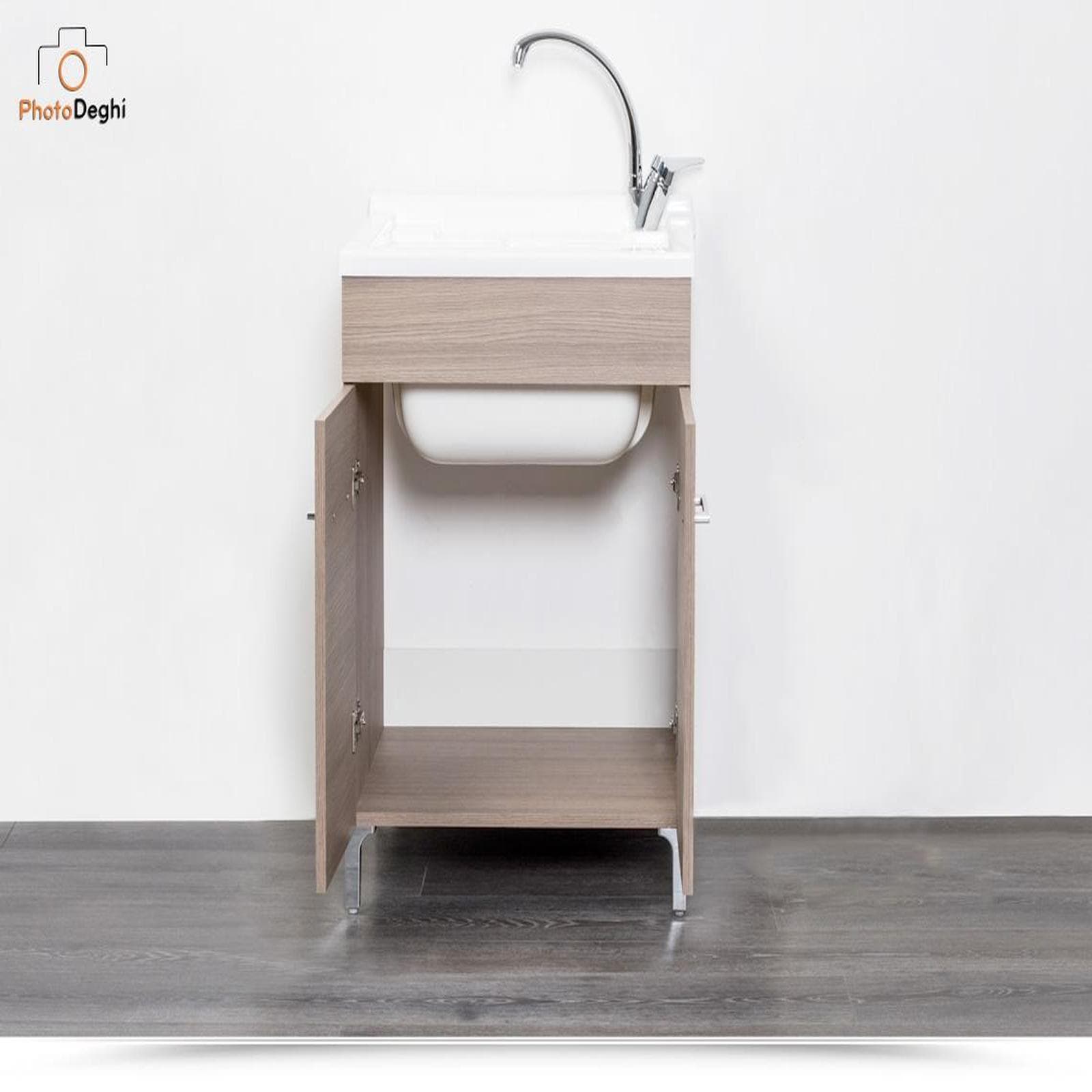 Lavatoio resina 2 ante 50x50cm in legno finitura rovere tabacco e asse lavapanni