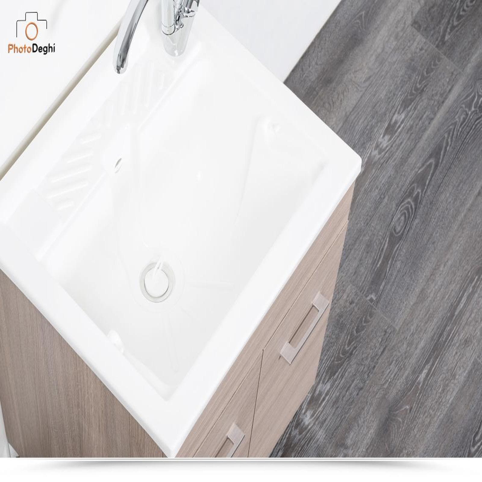 Lavatoio resina 2 ante 50x50cm in legno finitura rovere tabacco e asse lavapanni