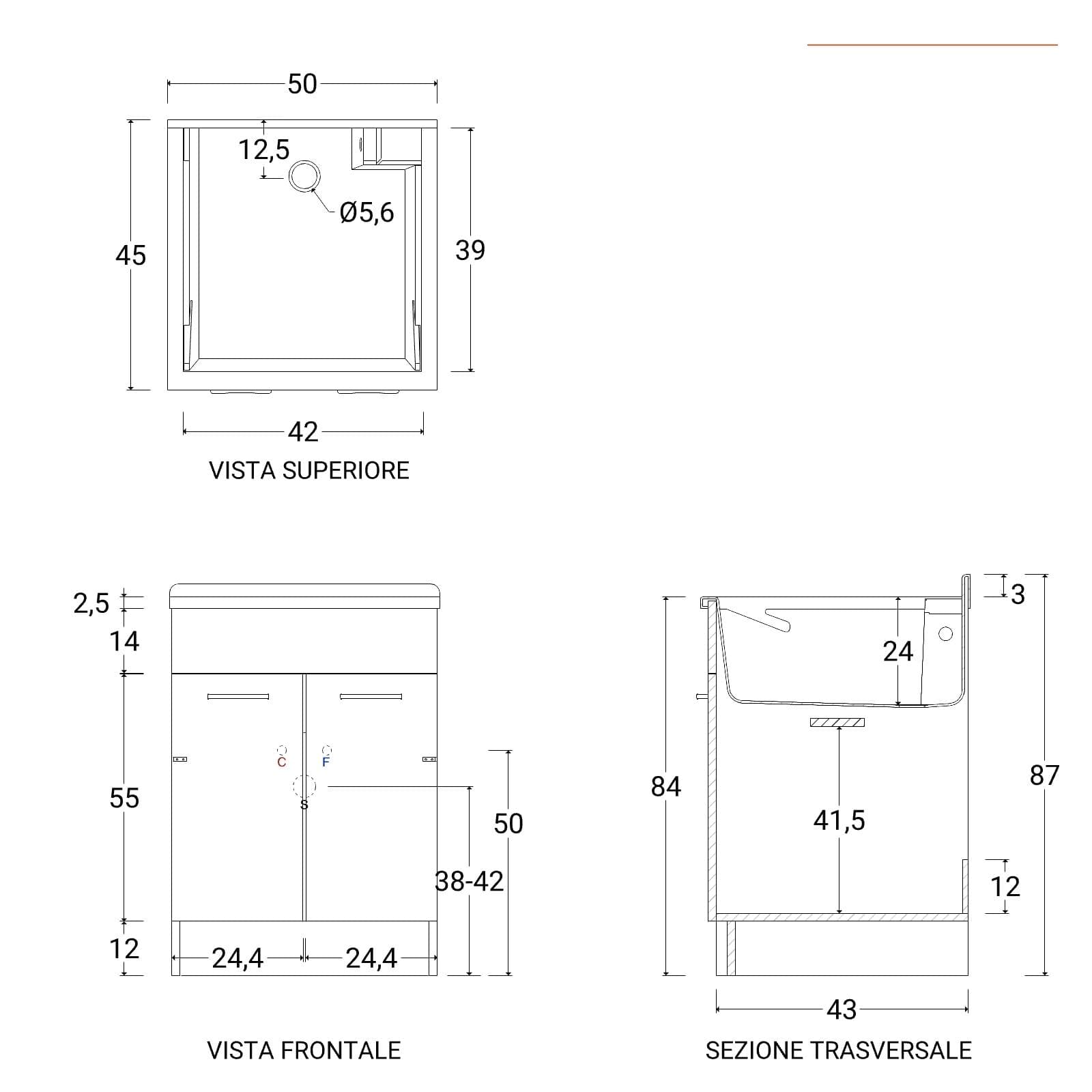 Lavatoio Swash Colavene 50x45x86h cm con asse lavapanni corda