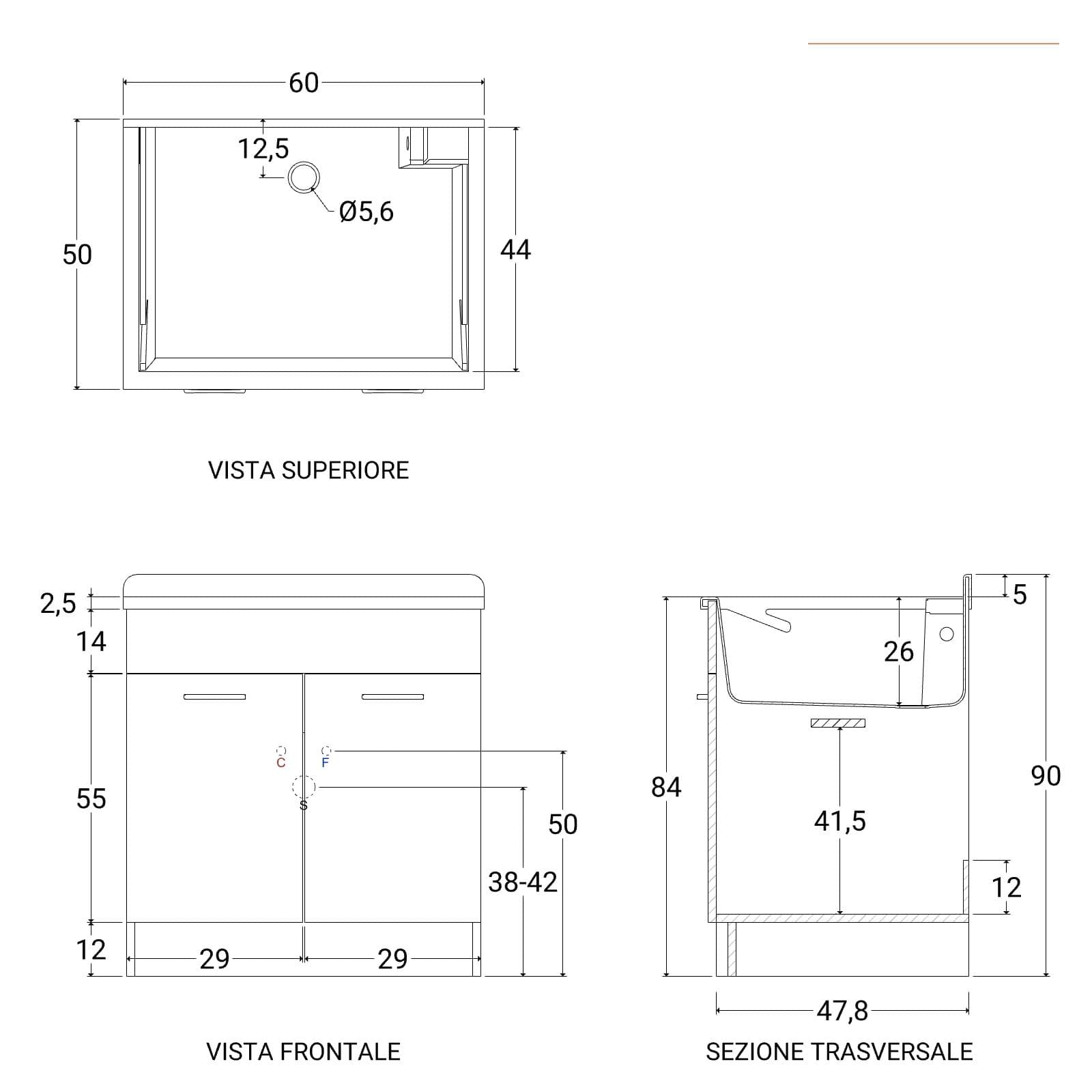 Lavatoio Swash Colavene 60x50x90h cm con asse lavapanni corda