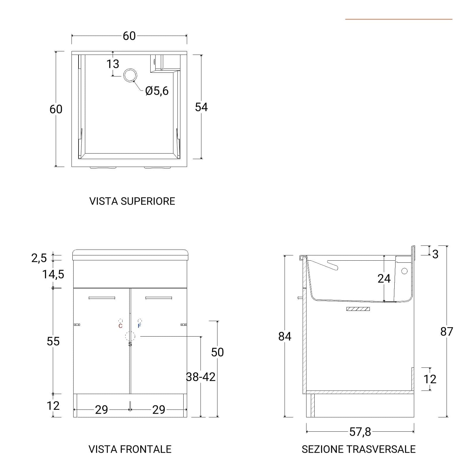 Lavatoio Swash Colavene 60x60x87h cm con asse lavapanni bianco opaco
