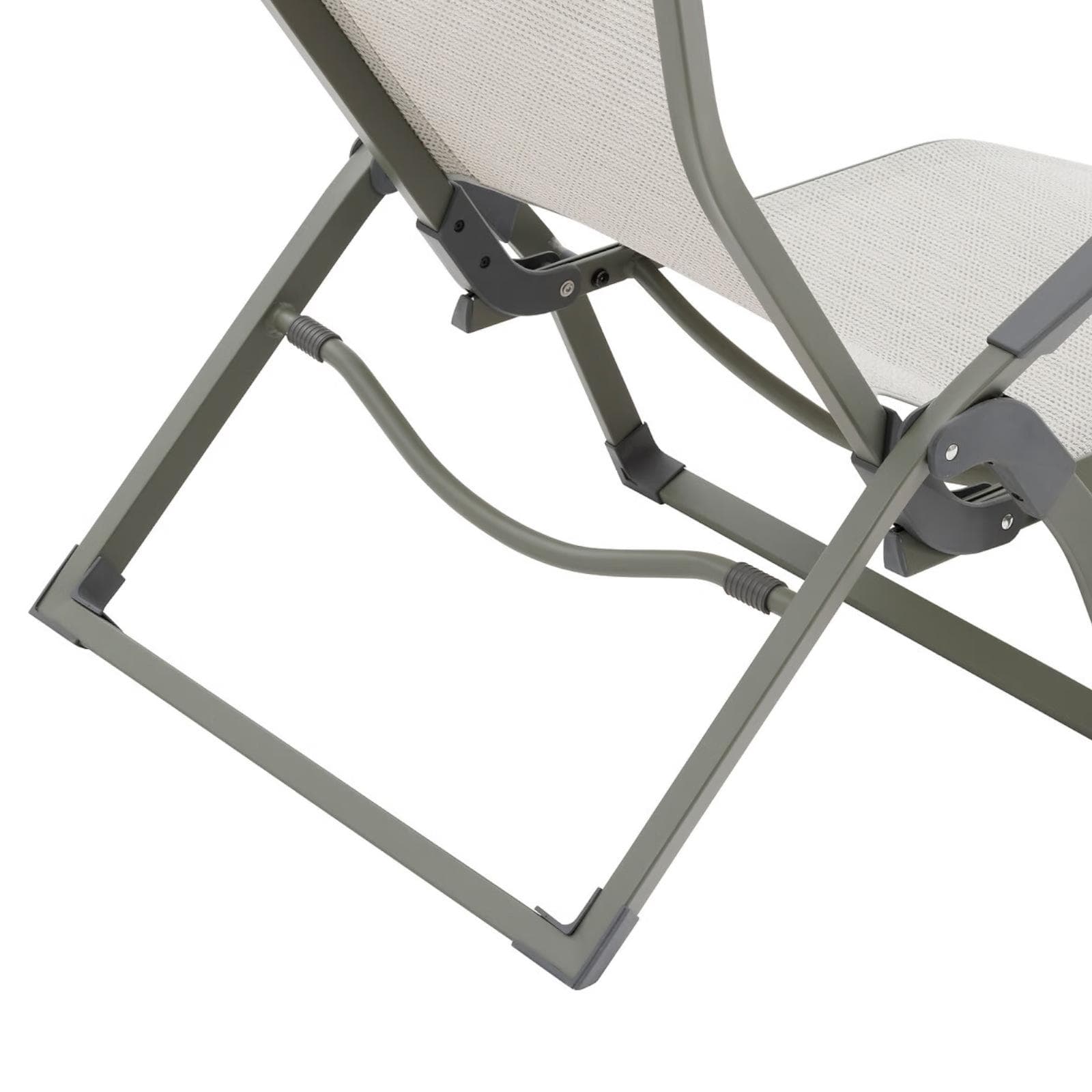 Lettino prendisole con cuscino poggiatesta e braccioli in alluminio verde alloro e textilene beige - Graciosa