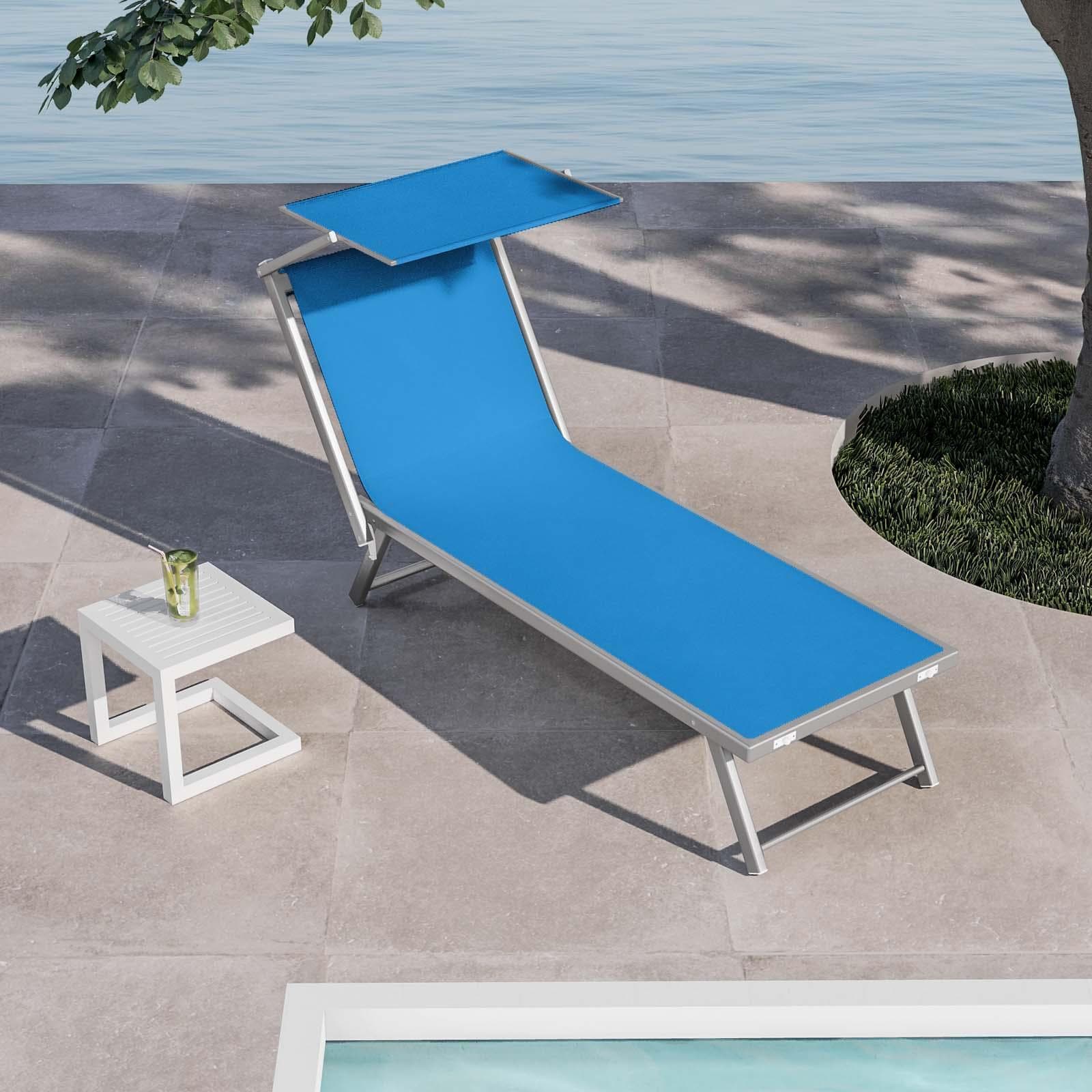 Lettino prendisole reclinabile in alluminio blu chiaro con tettuccio - Aloha