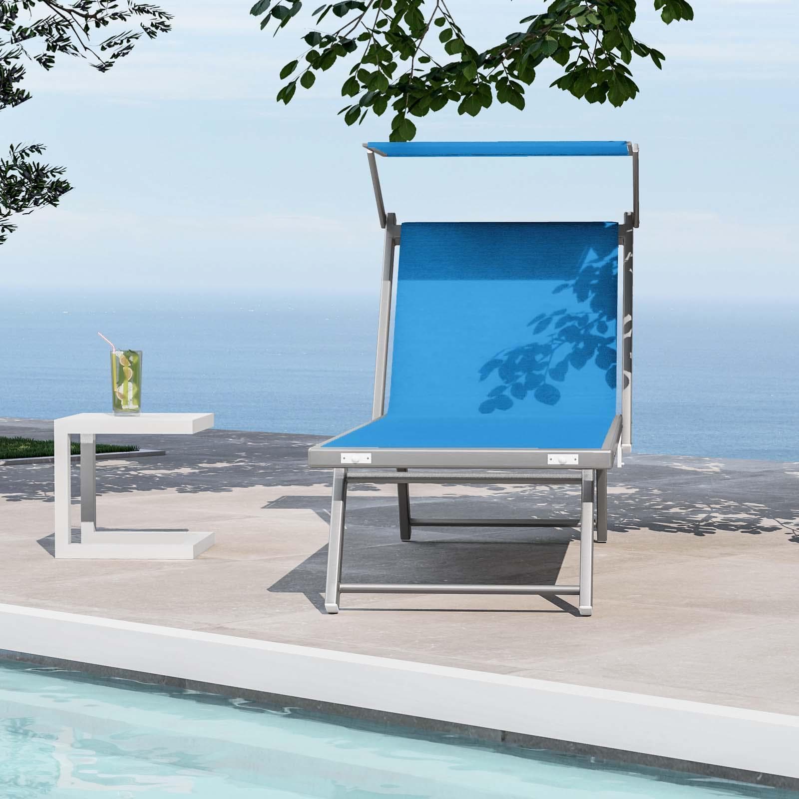 Lettino prendisole reclinabile in alluminio blu chiaro con tettuccio - Aloha