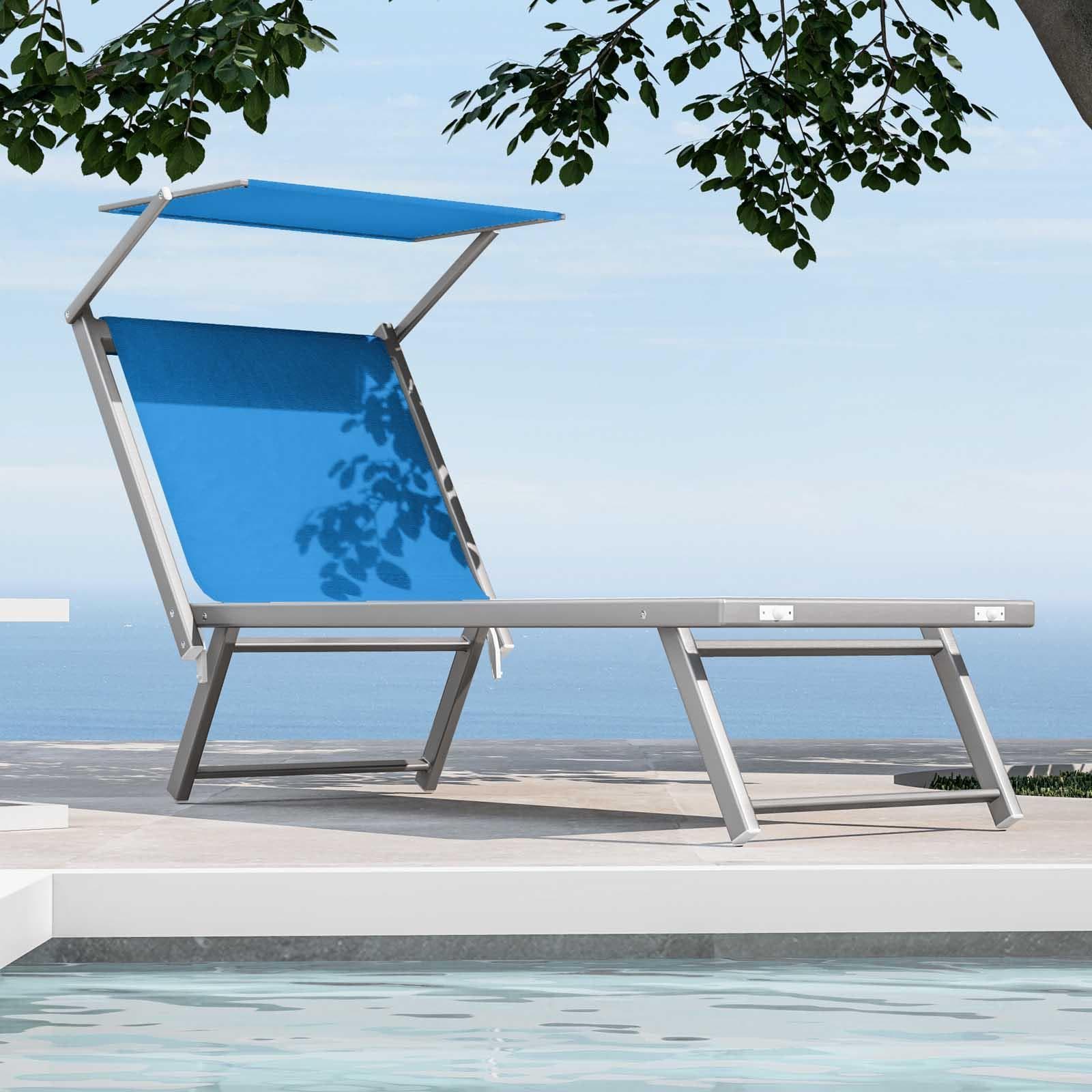 Lettino prendisole reclinabile in alluminio blu chiaro con tettuccio - Aloha