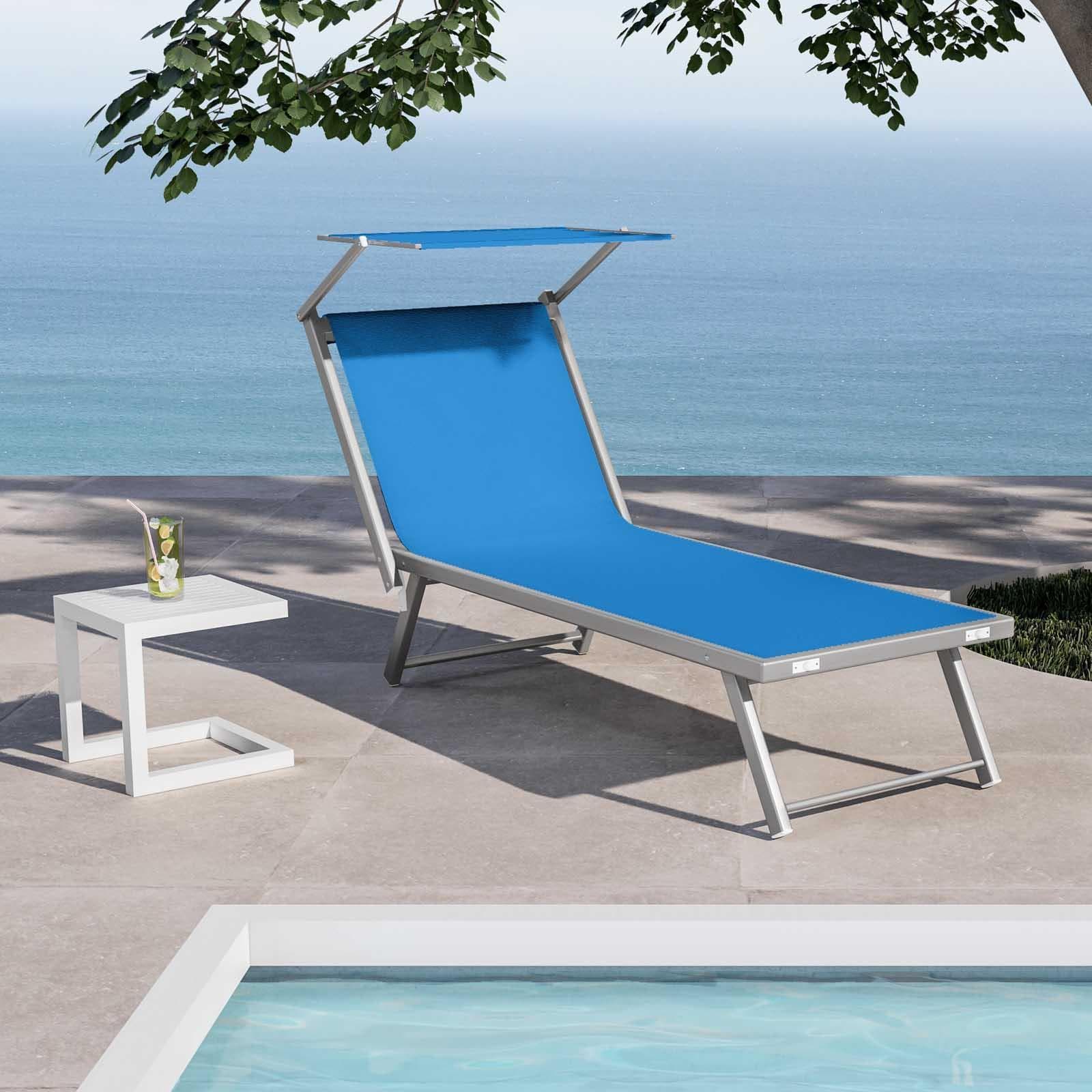 Lettino prendisole reclinabile in alluminio blu chiaro con tettuccio - Aloha