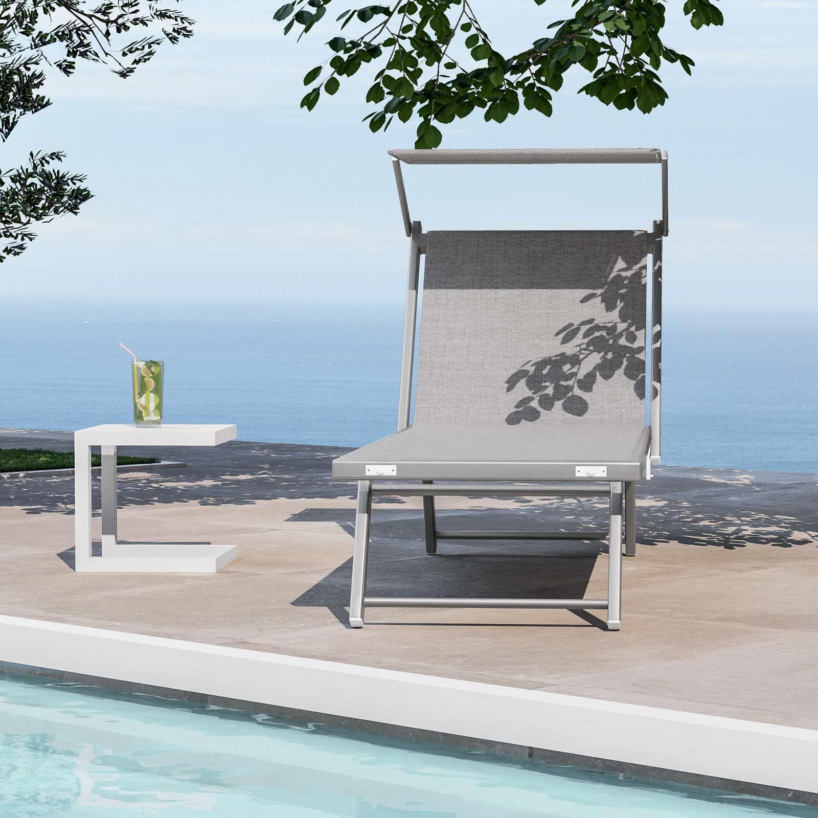 Lettino prendisole reclinabile in alluminio grigio chiaro con tettuccio - Aloha