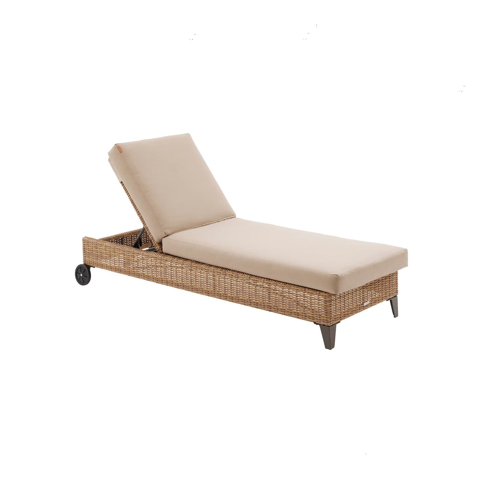 Lettino prendisole reclinabile con ruote in polyrattan naturale e cuscino beige - Hierro