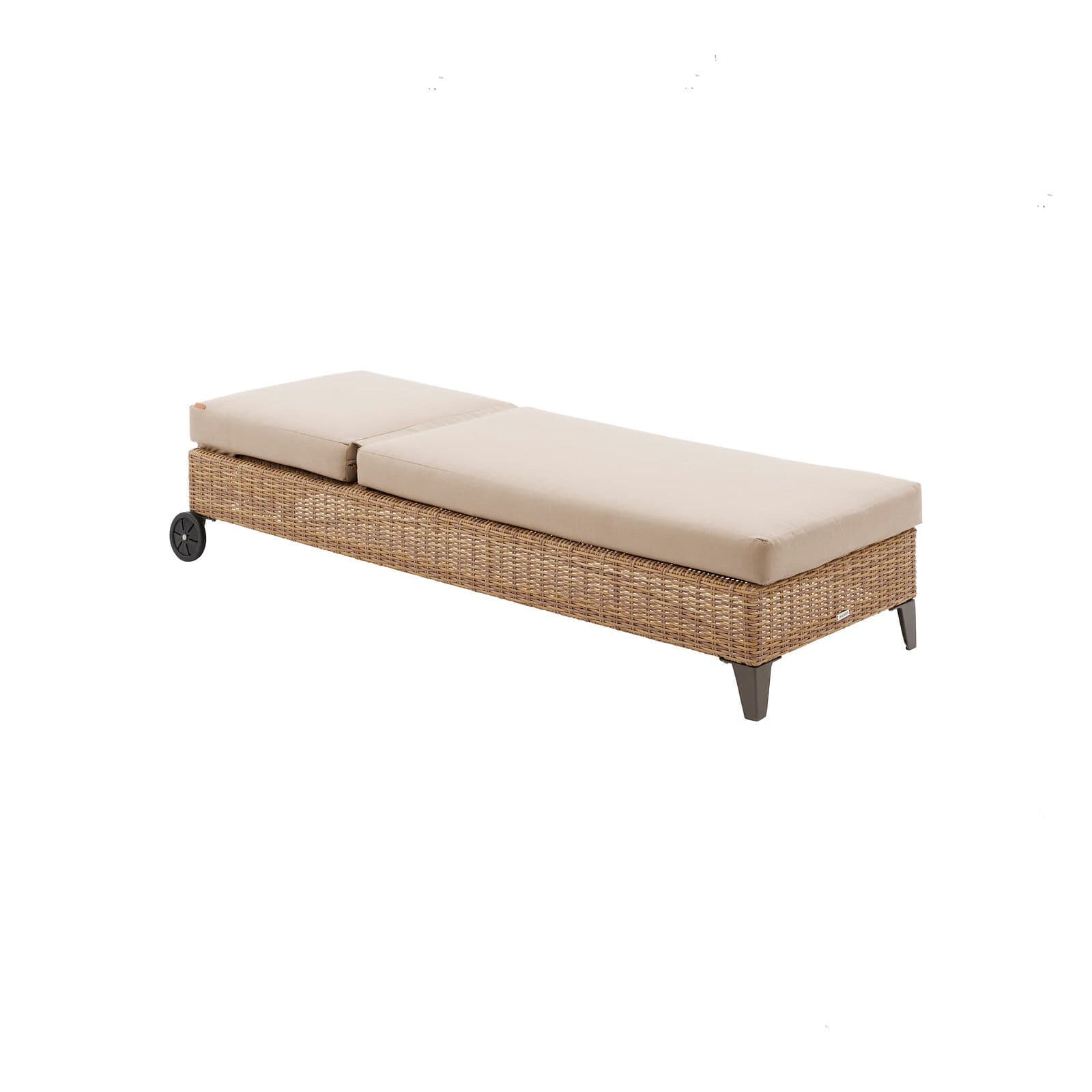 Lettino prendisole reclinabile con ruote in polyrattan naturale e cuscino beige - Hierro