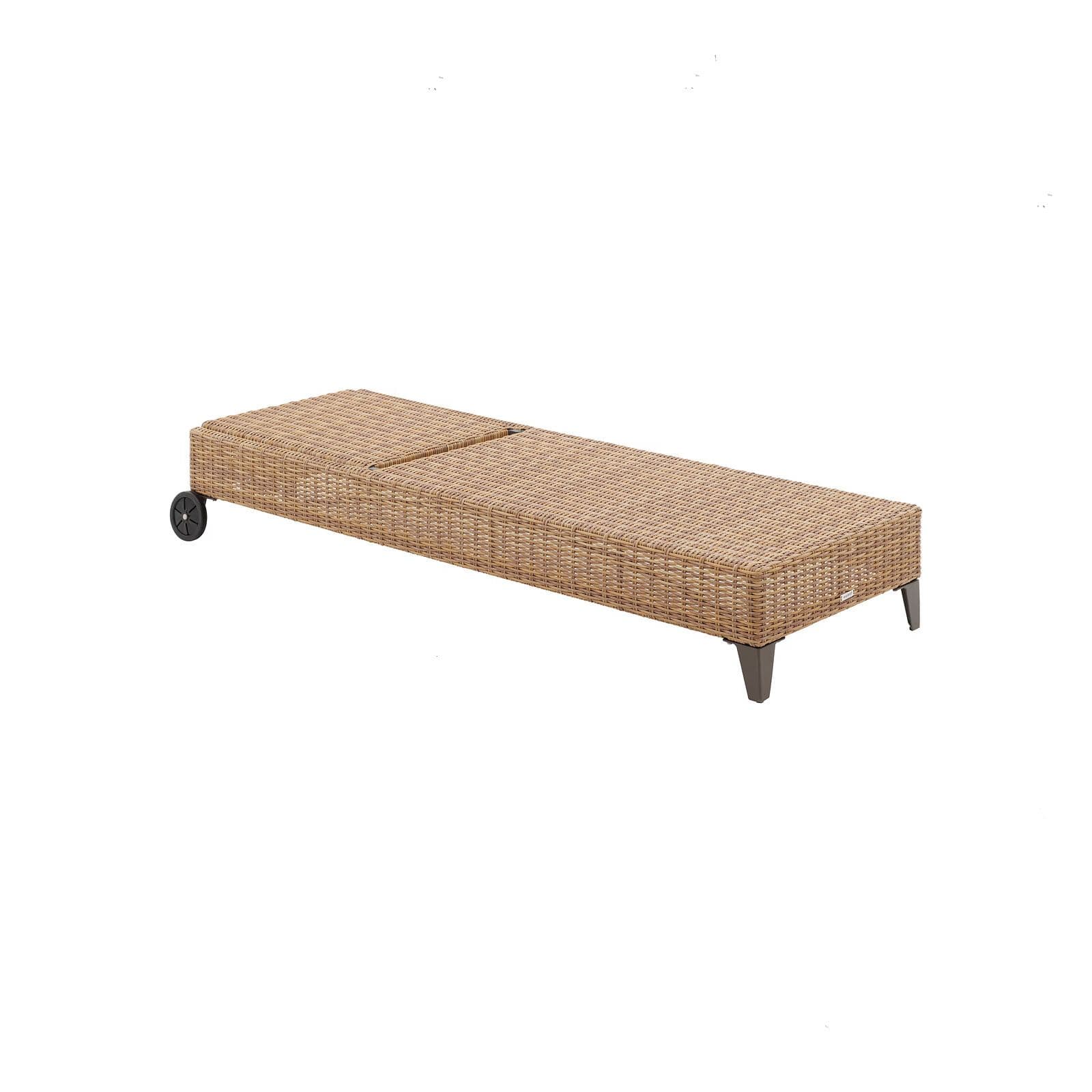 Lettino prendisole reclinabile con ruote in polyrattan naturale e cuscino beige - Hierro