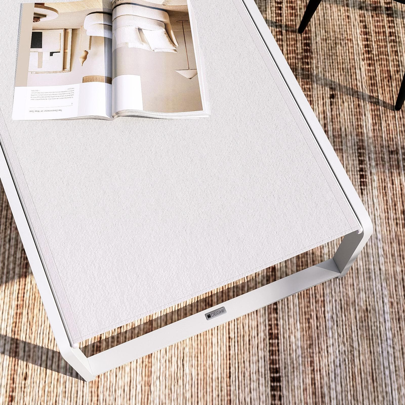 Lettino prendisole reclinabile in acciaio e textilene off white - Jelani