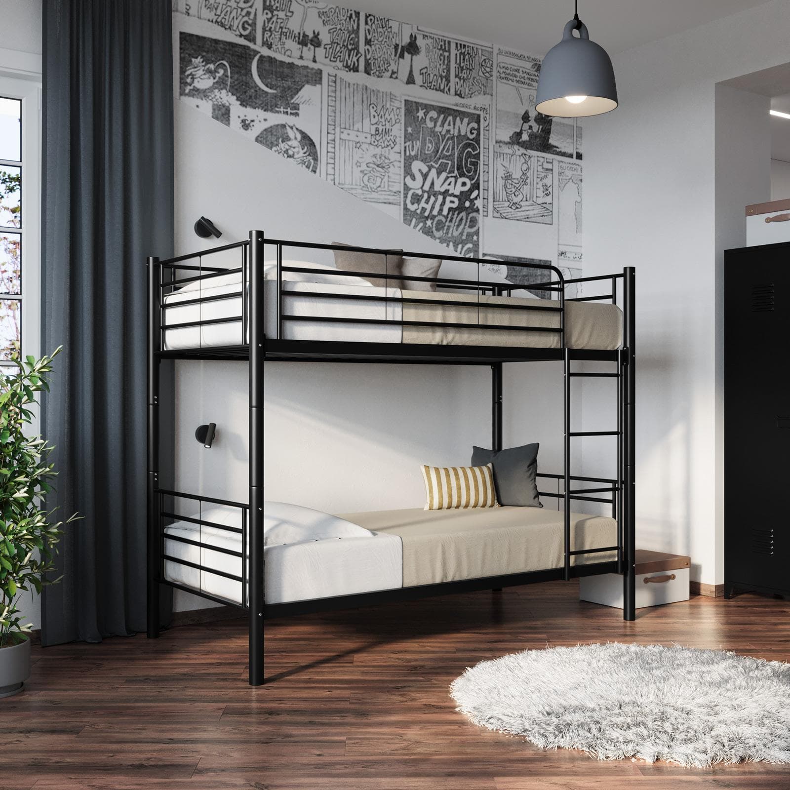 Letto a castello trasformabile in 2 letti singoli 90x190 cm in metallo nero opaco - Jenson