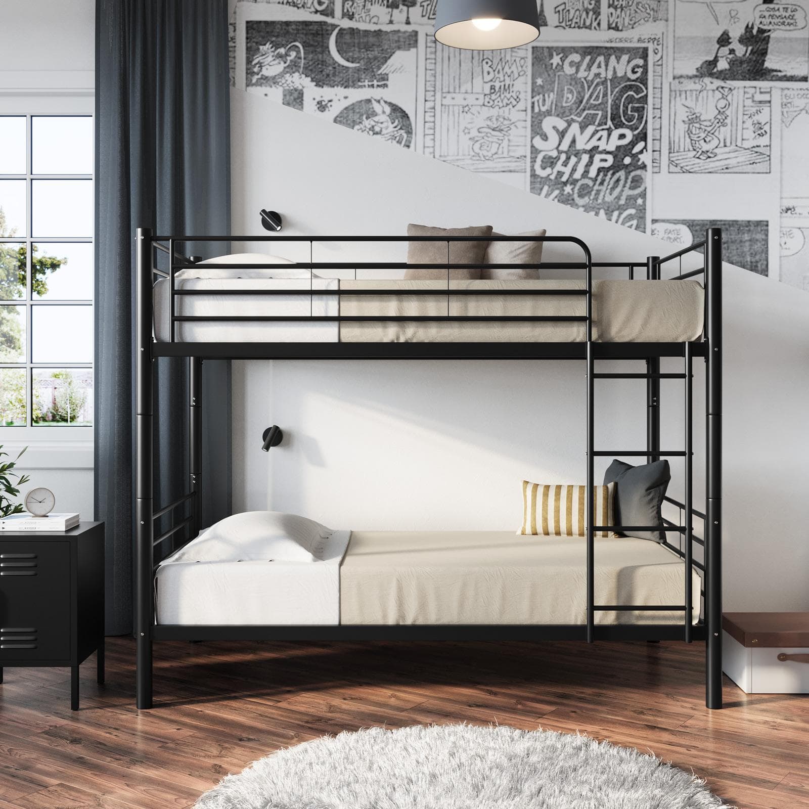 Letto a castello trasformabile in 2 letti singoli 90x190 cm in metallo nero opaco - Jenson
