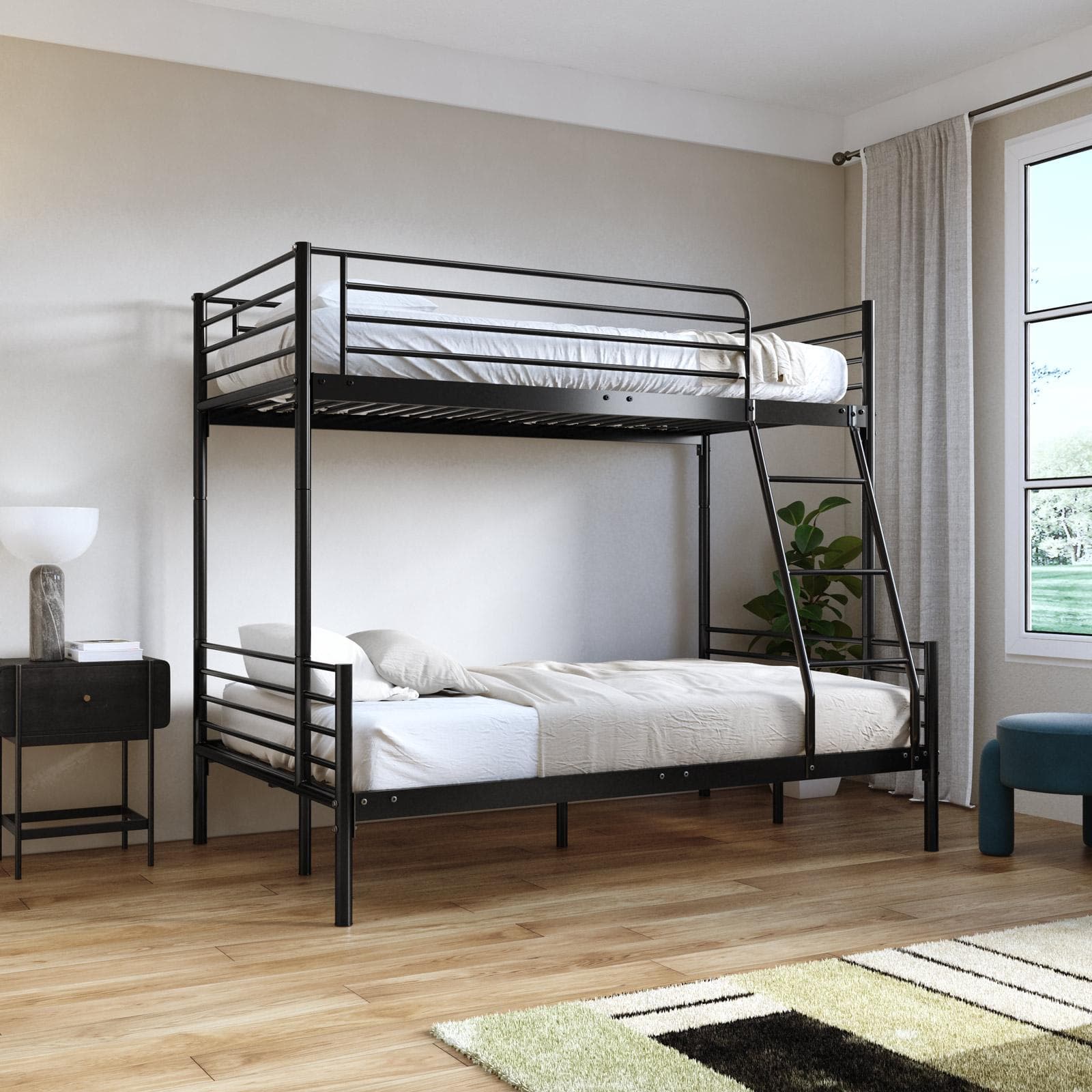 Letto a castello singolo 90x190 cm e una piazza e mezza 120x190 cm in metallo nero opaco - Dekker