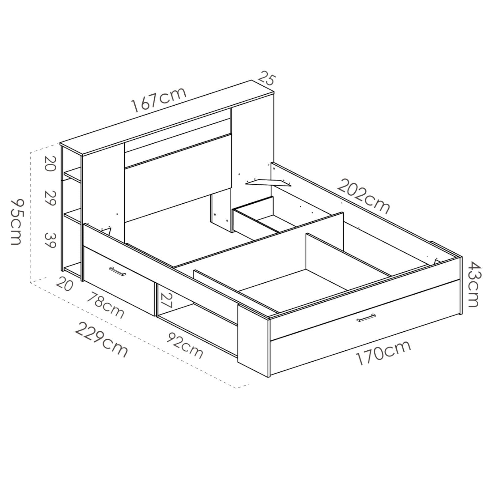 Letto matrimoniale 160x200 cm in legno bianco con vani e cassetti - Kygo