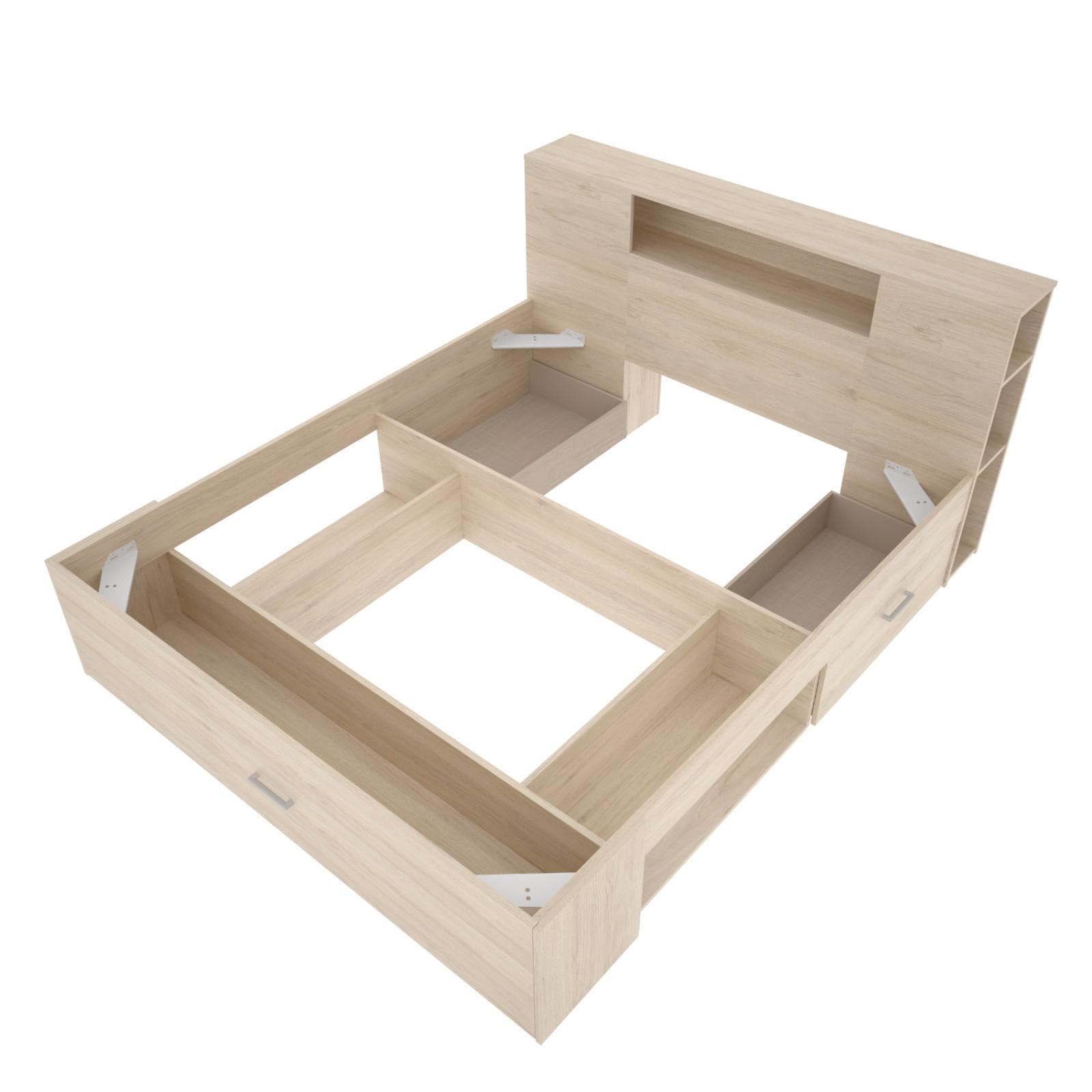 Letto matrimoniale 160x200 in legno naturale con vani e cassetti - Kygo