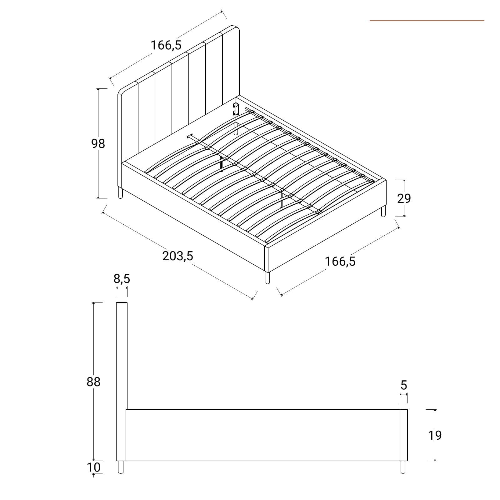 Letto matrimoniale 160x190 cm in tessuto crema con gambe in legno - Diskel